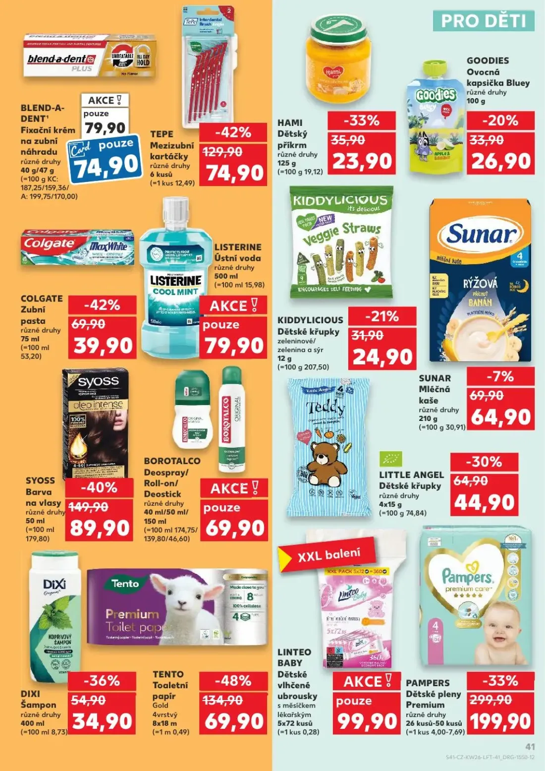 Kaufland leták, strana 41 z 54 — PAMPERS Dětské pleny Premium, LITTLE ANGEL Dětské křupky, HAMI Dětský příkrm