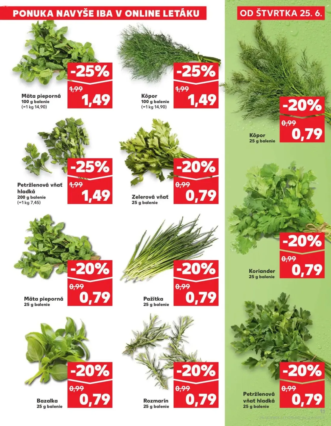 Kaufland leták, strana 11 z 84 — Mäta pieporná, Kôpor, Petržlenová vňať hladká