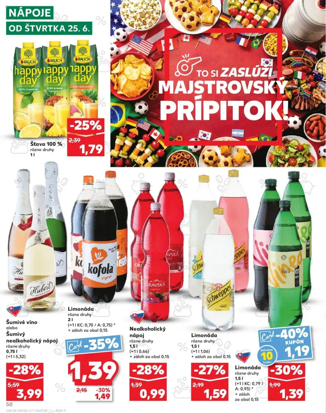 Kaufland leták, strana 50 z 84 — Šumivé víno alebo Šumivý nealkoholický nápoj, Limonáda, Limonáda rôzne druhy