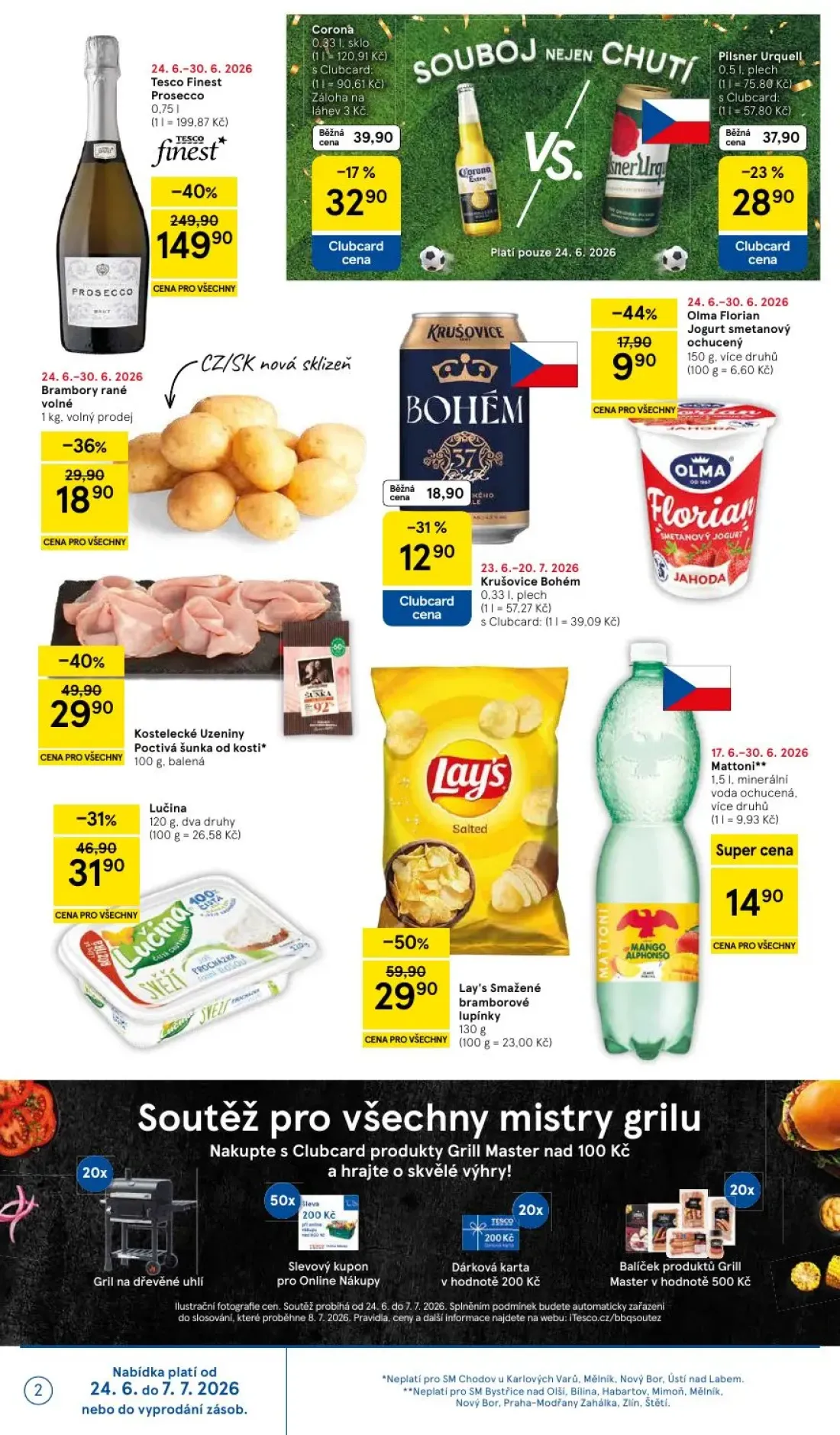 Tesco Supermarket leták, strana 2 z 10 — Tesco Finest Prosecco, Lay's Smažené bramborové lupínky, Brambory rané volné