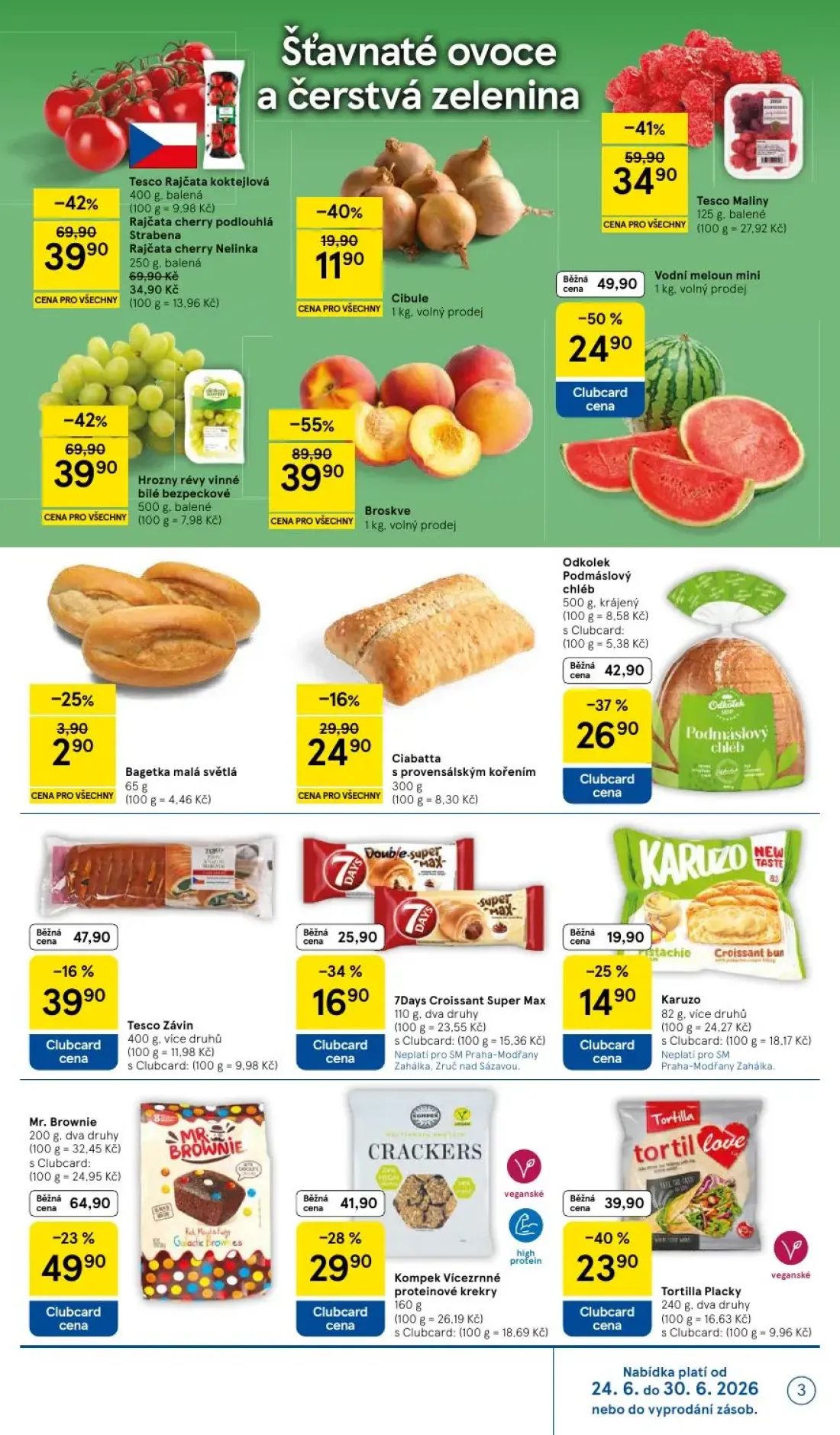 Tesco Supermarket leták, strana 3 z 10 — Tesco Rajčata koktejlová, Bagetka malá světlá