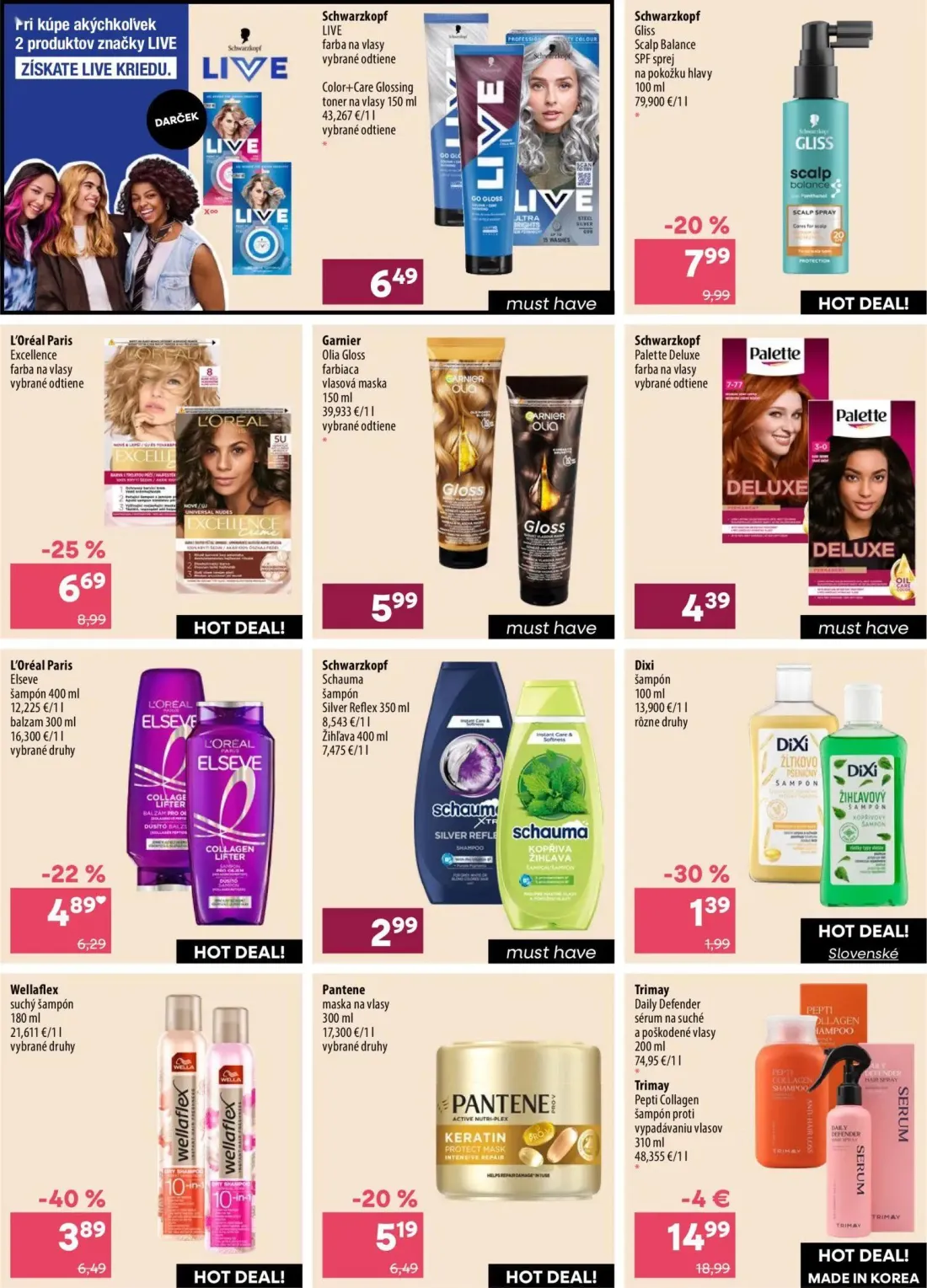 101 Drogerie leták, strana 13 z 16 — L'Oréal Paris Excellence farba na vlasy, Schwarzkopf Gliss Scalp Balance SPF sprej na p…