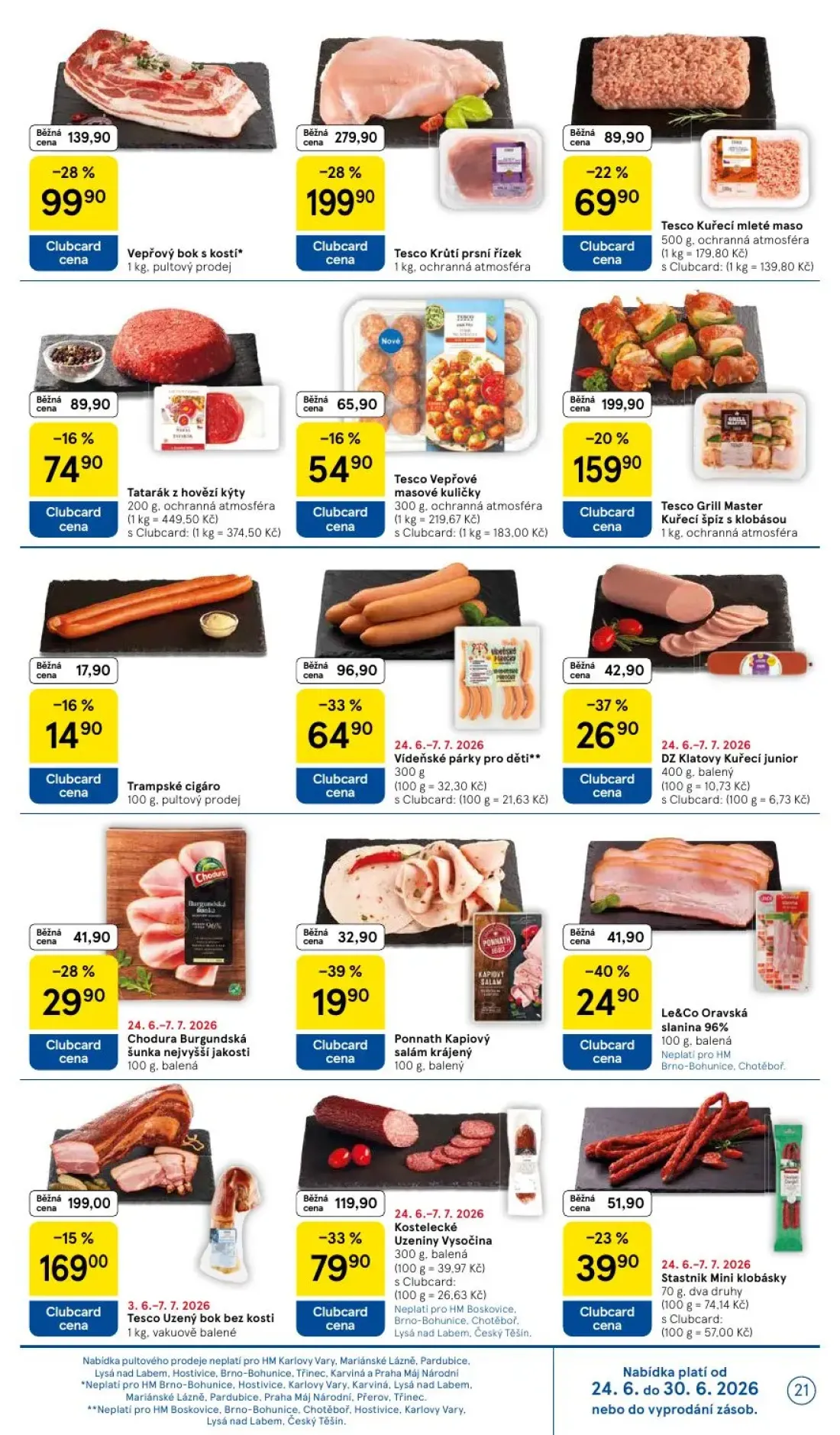 Tesco leták, strana 21 z 38 — Tesco Krůtí prsní řízek, Tesco Kuřecí mleté maso, Trampské cigáro