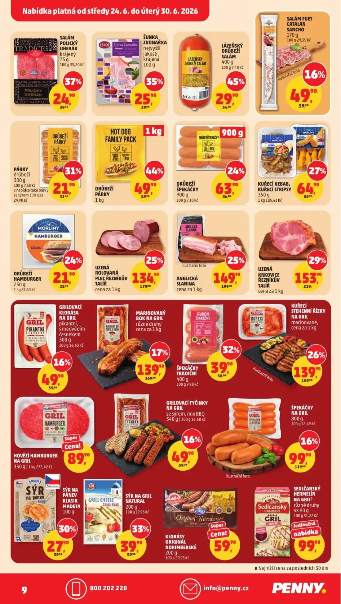 PENNY leták, strana 9 z 38 — UZENÁ KRKOVICE ŘEZNÍKŮV TALÍŘ, ANGLICKÁ SLANINA, KUŘECÍ STEHENNÍ ŘÍZKY NA GRIL marinované
