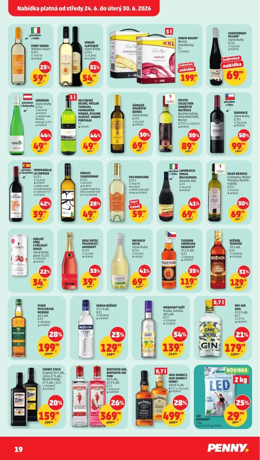 PENNY leták, strana 19 z 38 — JACK DANIEL'S, JACK DANIEL'S HONEY, BEEFEATER GIN, BEEFEATER GIN PINK, TARAPACÁ