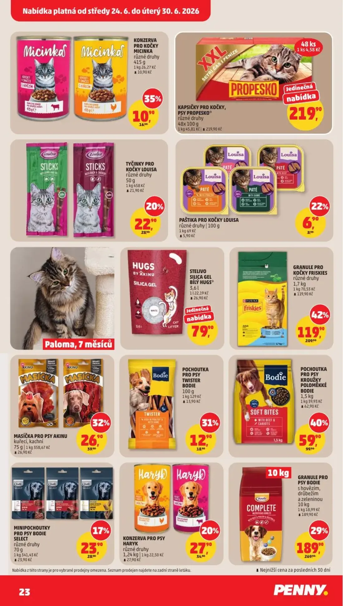 PENNY leták, strana 23 z 38 — GRANULE PRO KOČKY FRISKIES, GRANULE PRO PSY BODIE, STELIVO SILICA GEL BÍLÝ HUGS