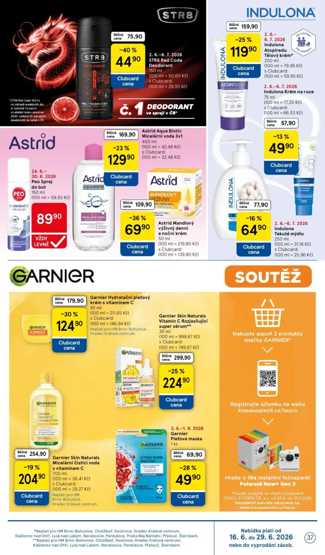 Tesco leták, strana 37 z 38 — Garnier Skin Naturals Vitamín C Rozjasňující super sérum, Garnier Hydratační pleťový krém s vi…