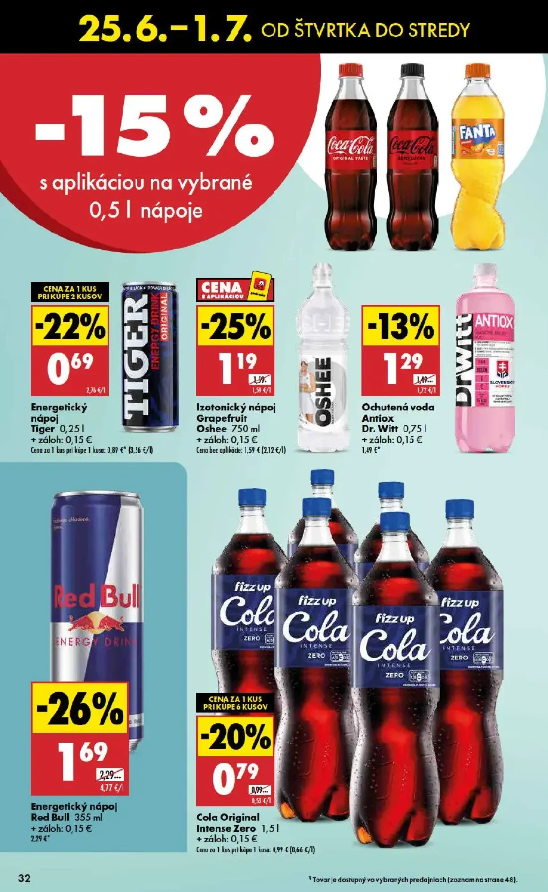 Biedronka leták, strana 32 z 48 — Energetický nápoj Red Bull, Izotonický nápoj Grapefruit Oshee, Energetický nápoj Tiger