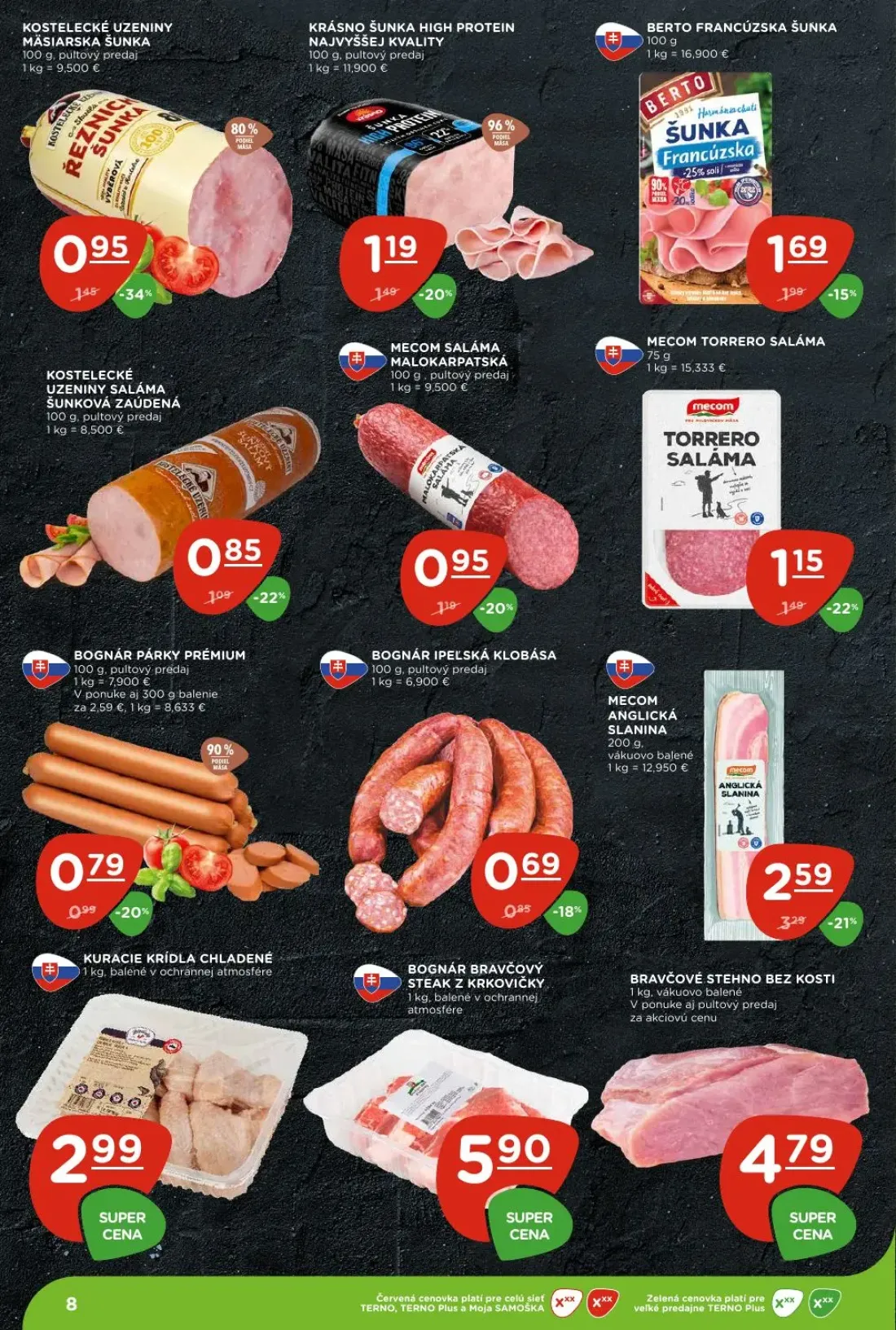 Terno leták, strana 8 z 26 — MECOM ANGLICKÁ SLANINA, KOSTELECKÉ UZENINY MÄSIARSKA ŠUNKA, MECOM TORRERO SALÁMA