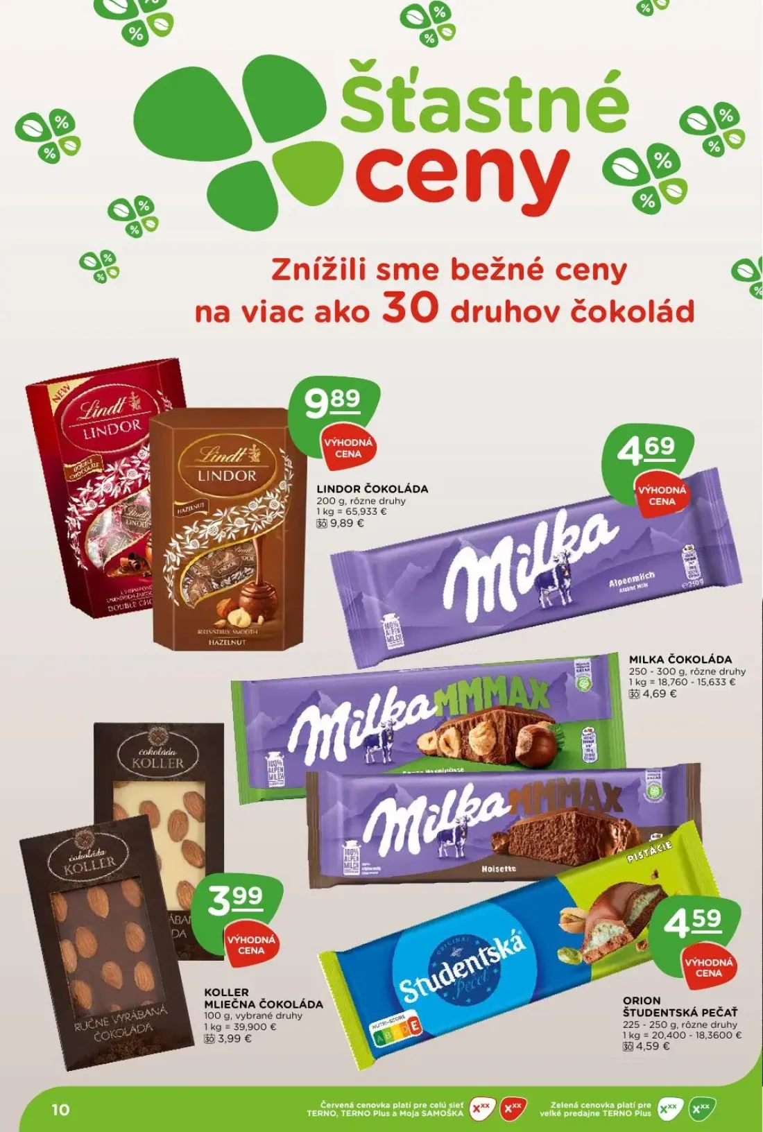 Terno leták, strana 10 z 26 — LINDOR ČOKOLÁDA, MILKA ČOKOLÁDA, KOLLER MLIEČNA ČOKOLÁDA