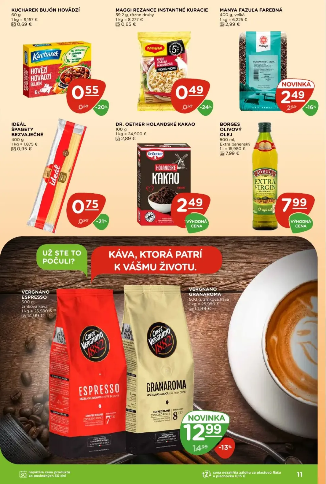 Terno leták, strana 11 z 26 — VERGNANO ESPRESSO, VERGNANO GRANAROMA, MANYA FAZUĽA FAREBNÁ