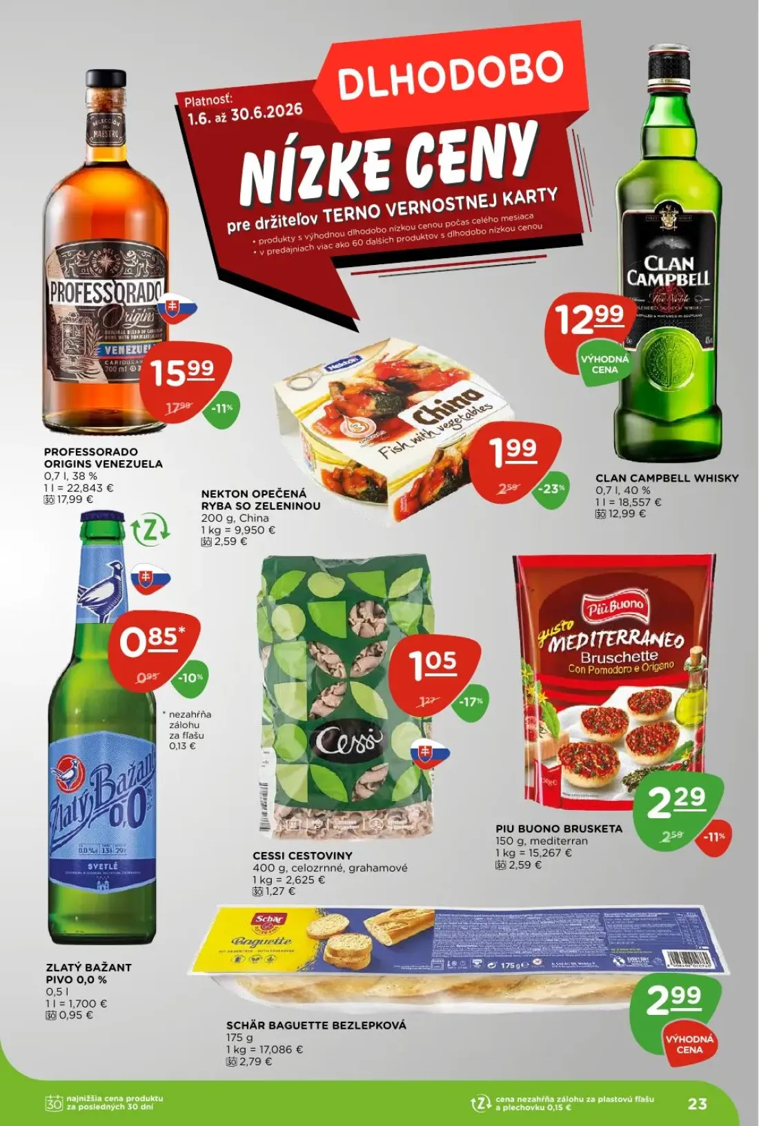 Terno leták, strana 23 z 26 — ZLATÝ BAŽANT PIVO 0,0%, CLAN CAMPBELL WHISKY