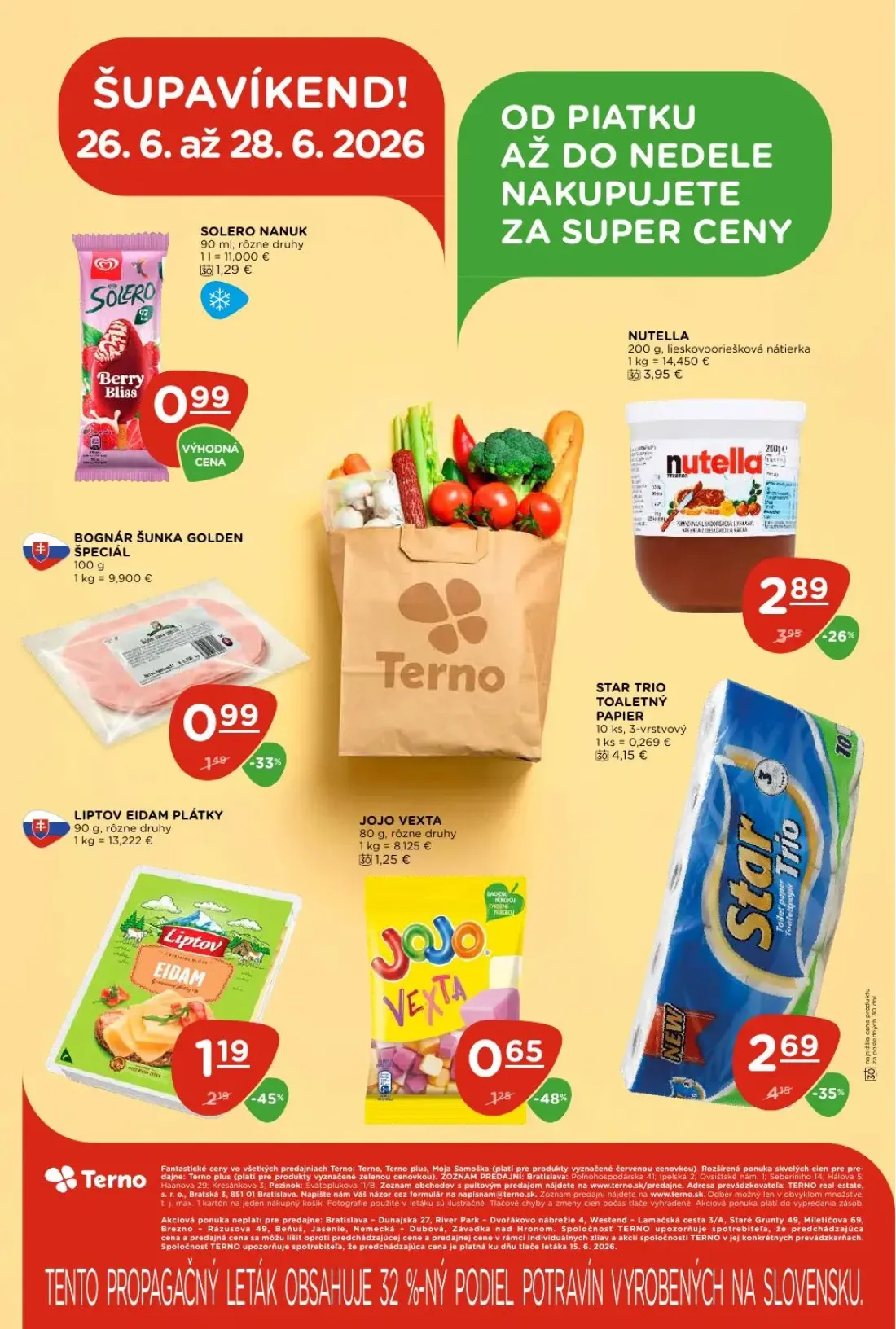 Terno leták, strana 26 z 26 — STAR TRIO TOALETNÝ PAPIER, BOGNÁR ŠUNKA GOLDEN ŠPECIÁL