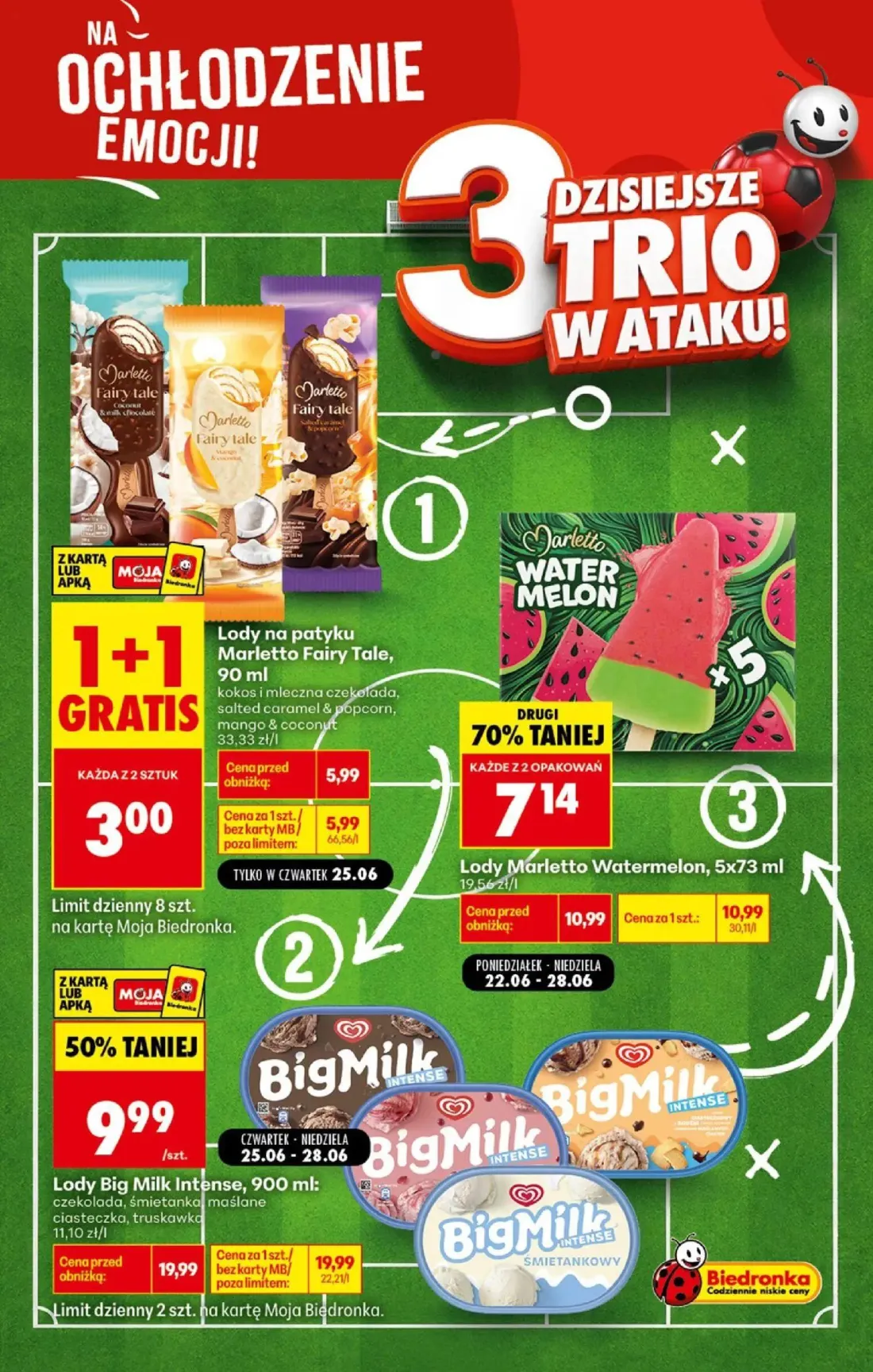 Biedronka gazetka, strona 3 z 5 — Lody Big Milk Intense, Lody Marletto Watermelon, Lody na patyku Marletto Fairy Tale