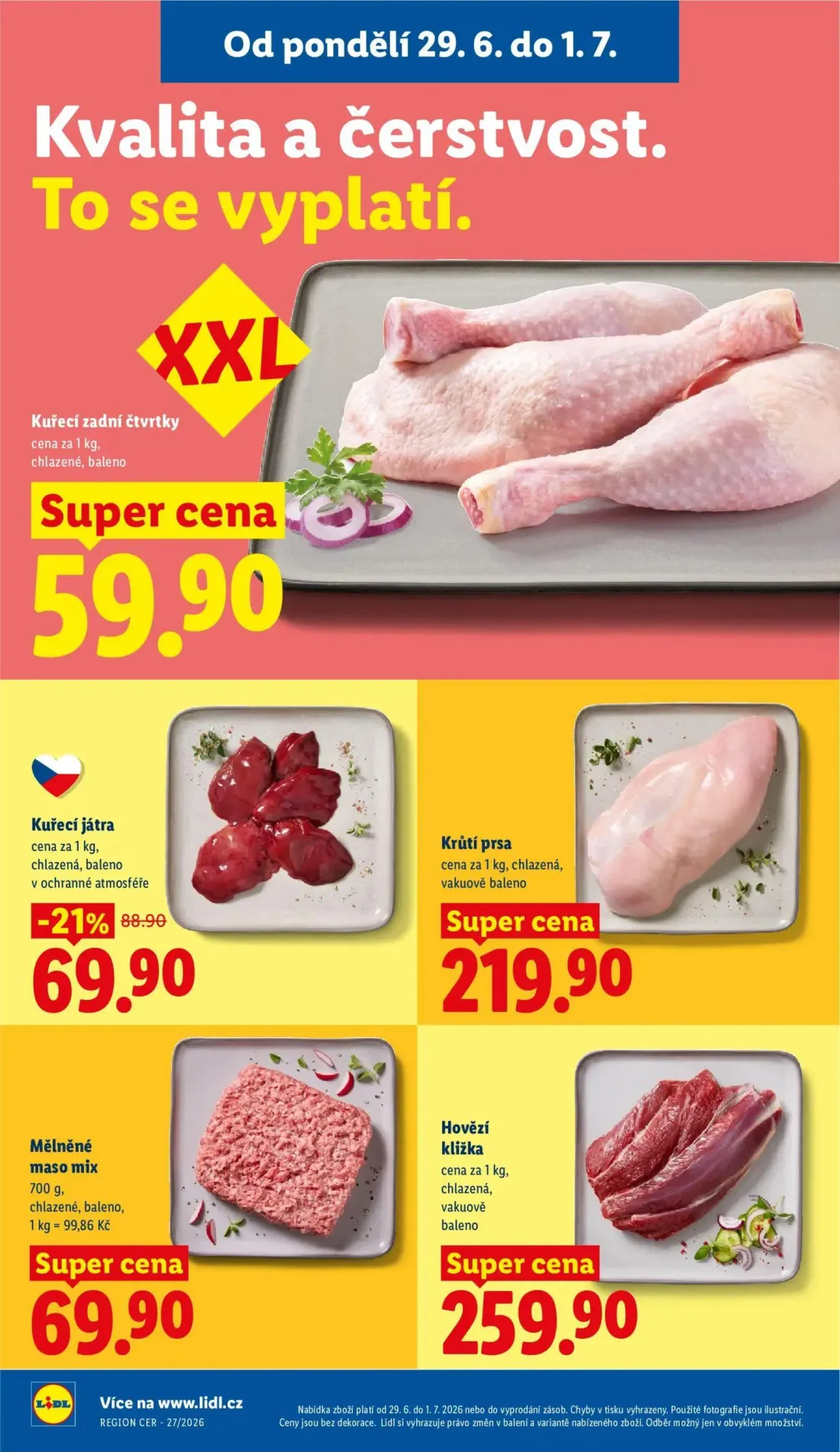 Lidl leták, strana 14 z 58 — Kuřecí játra, Kuřecí zadní čtvrtky, Krůtí prsa