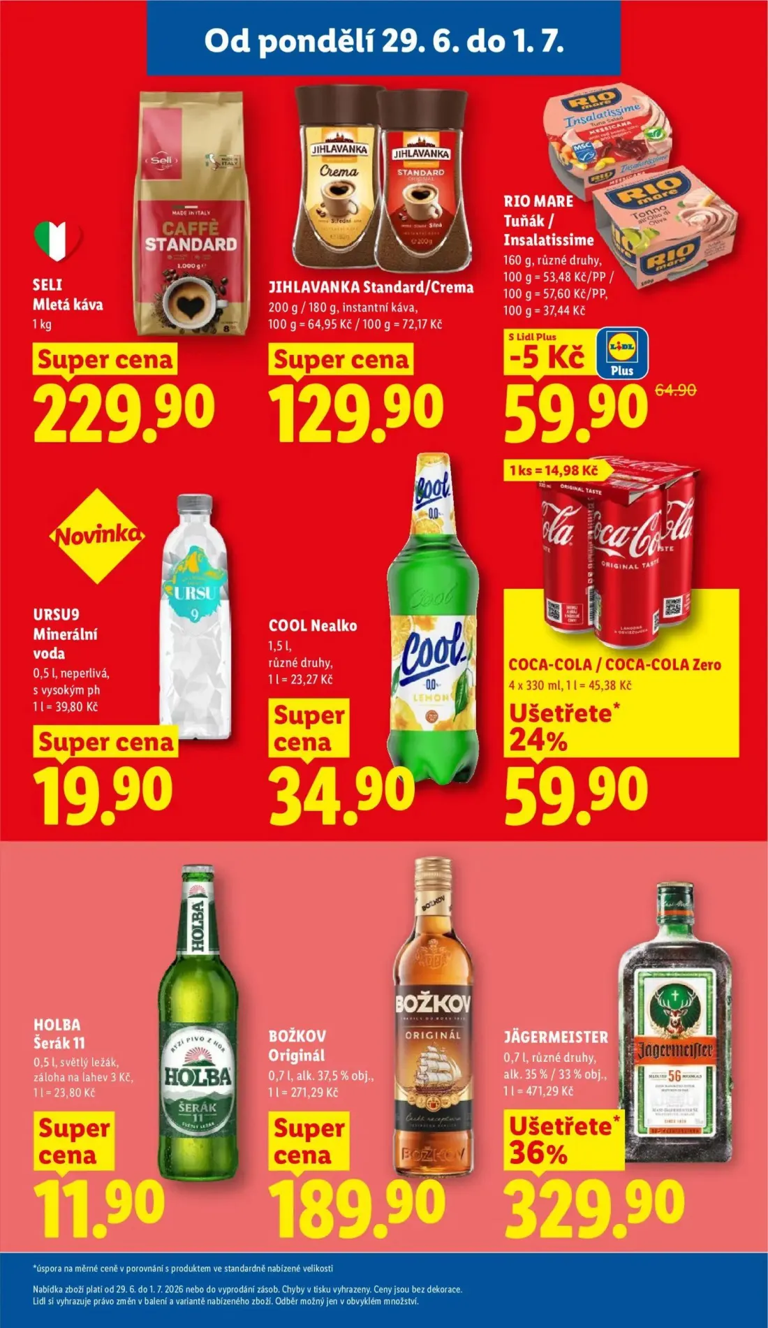 Lidl leták, strana 25 z 58 — SELI Mletá káva, JIHLAVANKA Standard/Crema, URSU9 Minerální voda
