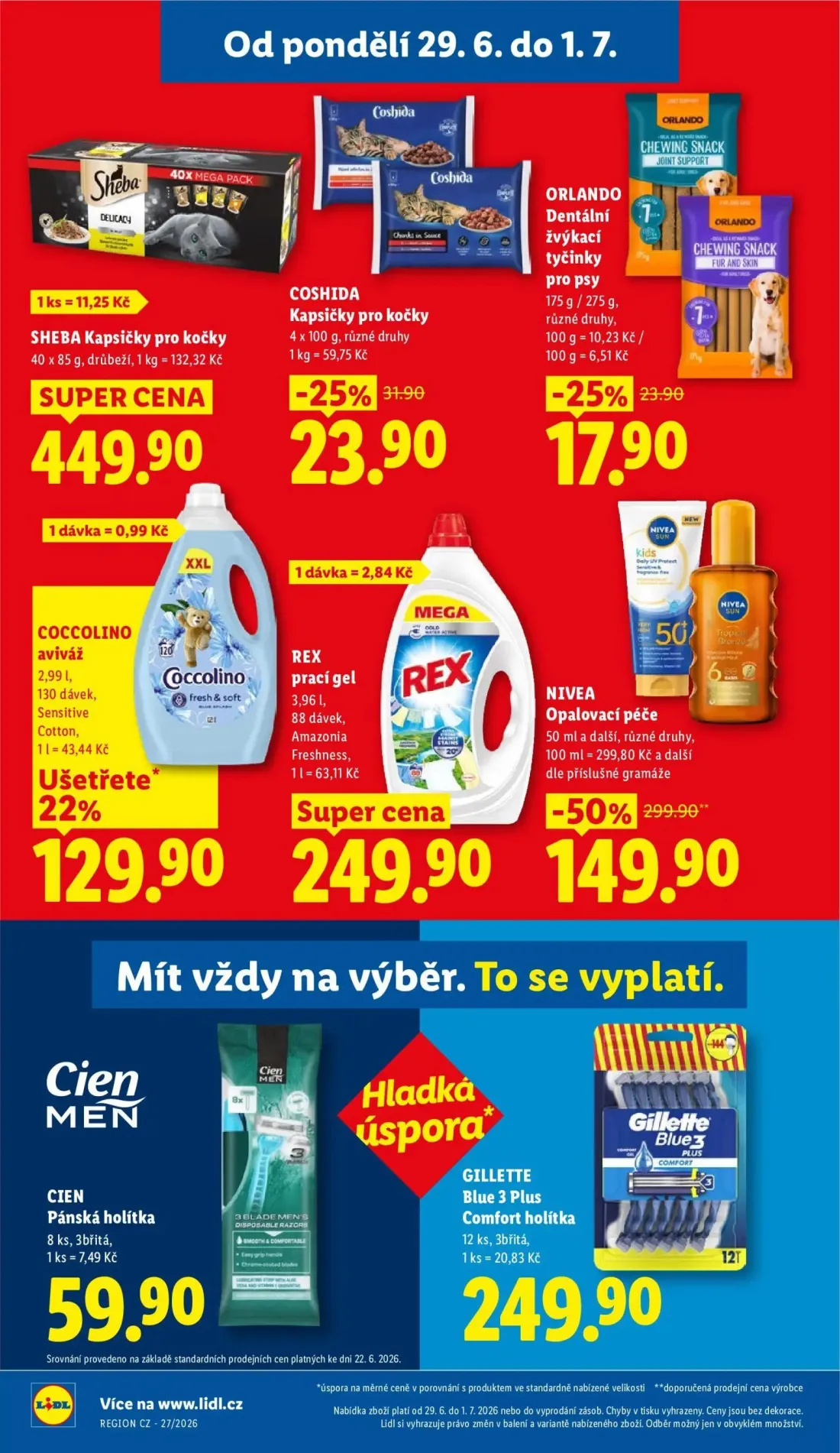 Lidl leták, strana 28 z 58 — NIVEA Opalovací péče, COSHIDA Kapsičky pro kočky, ORLANDO Dentální žvýkací tyčinky pro psy