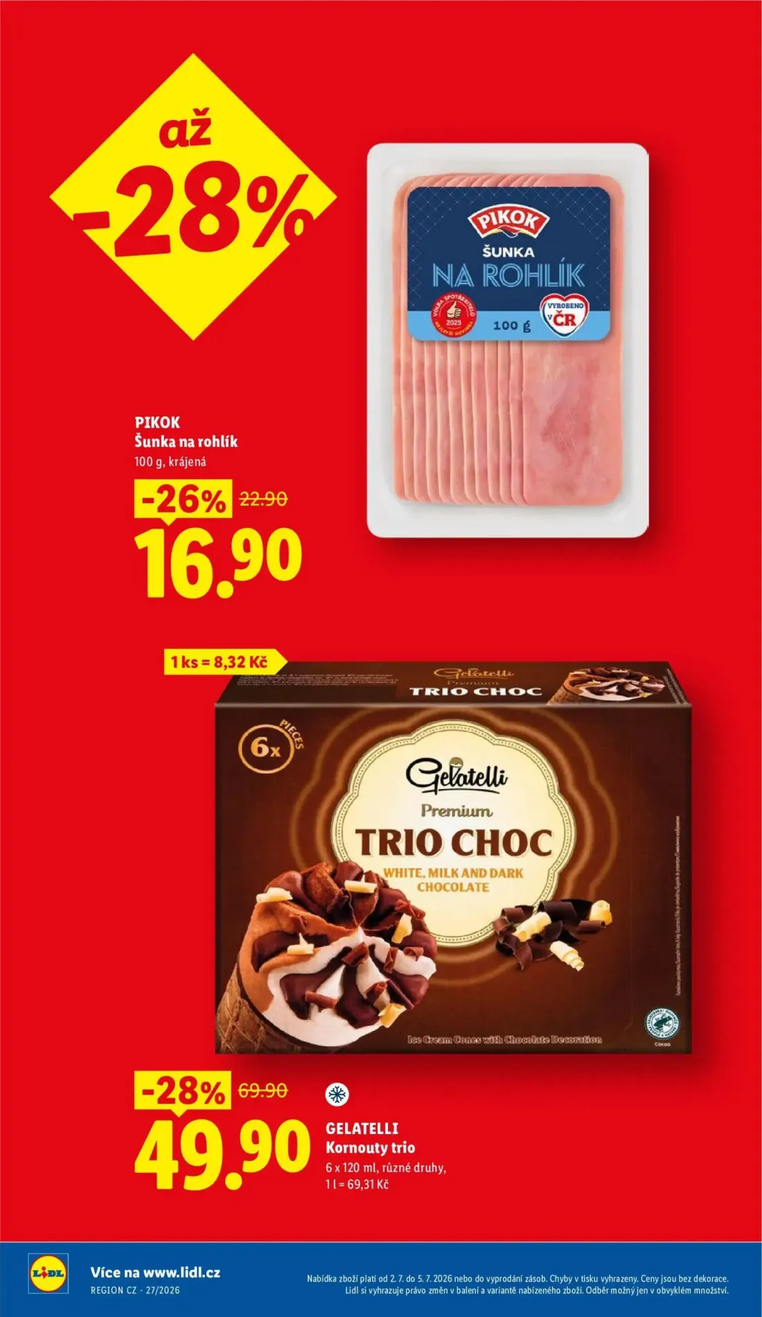 Lidl leták, strana 6 z 52 — GELATELLI Kornouty trio, PIKOK Šunka na rohlík