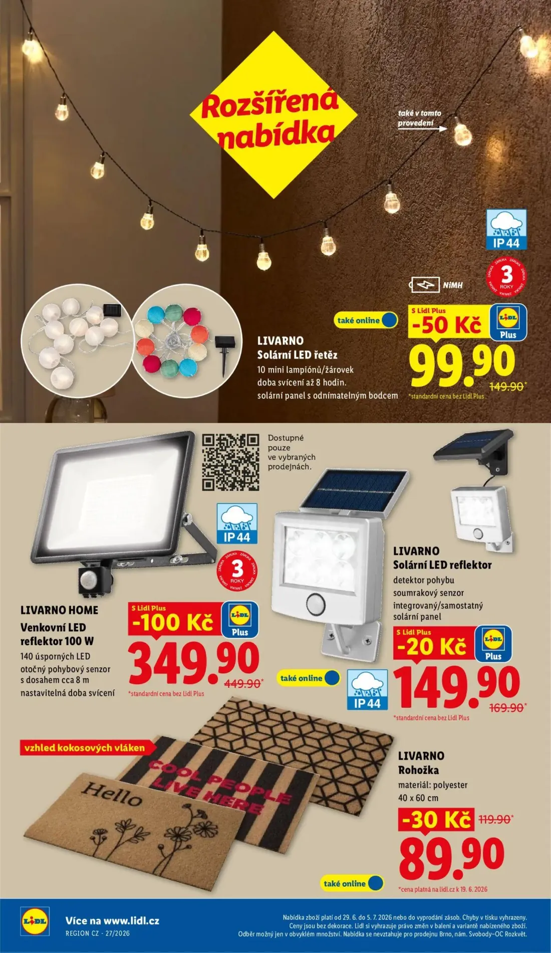 Lidl leták, strana 44 z 58 — LIVARNO HOME Venkovní LED reflektor 100 W, LIVARNO Solární LED řetěz, LIVARNO Solární LED refle…