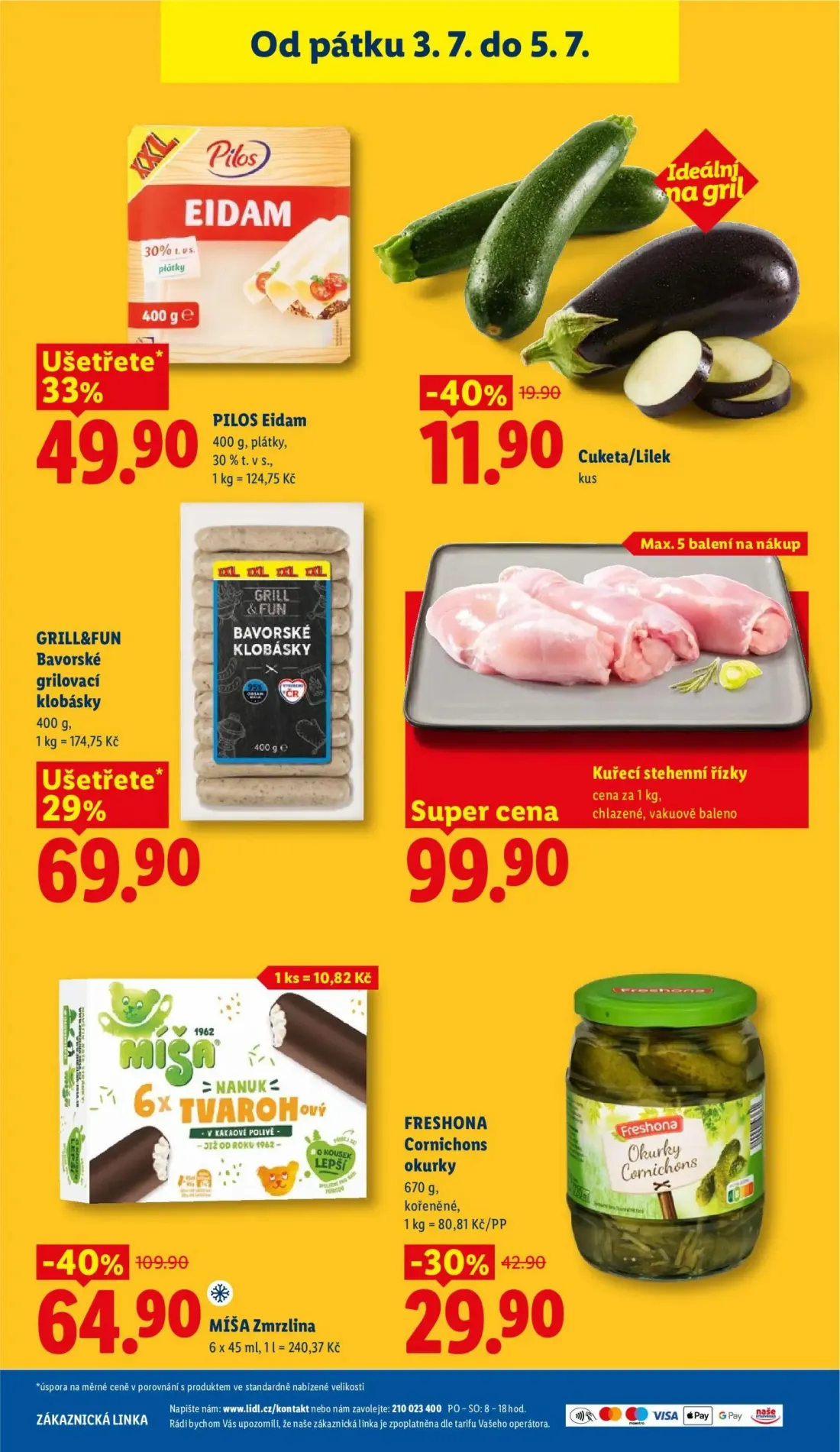 Lidl leták, strana 39 z 52 — MÍŠA Zmrzlina, PILOS Eidam, GRILL&FUN Bavorské grilovací klobásky