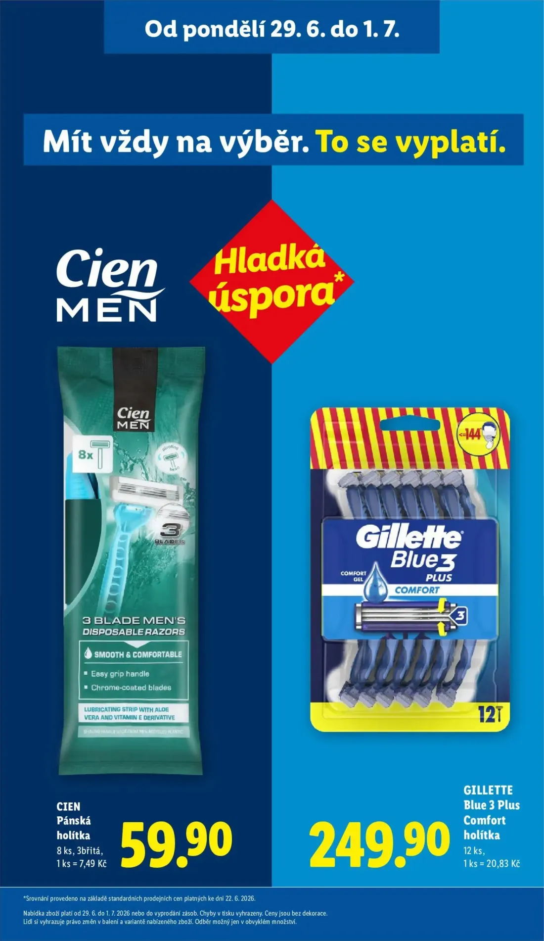 Lidl leták, strana 40 z 52 — Cien Pánská holítka, Gillette Blue 3 Plus Comfort holítka