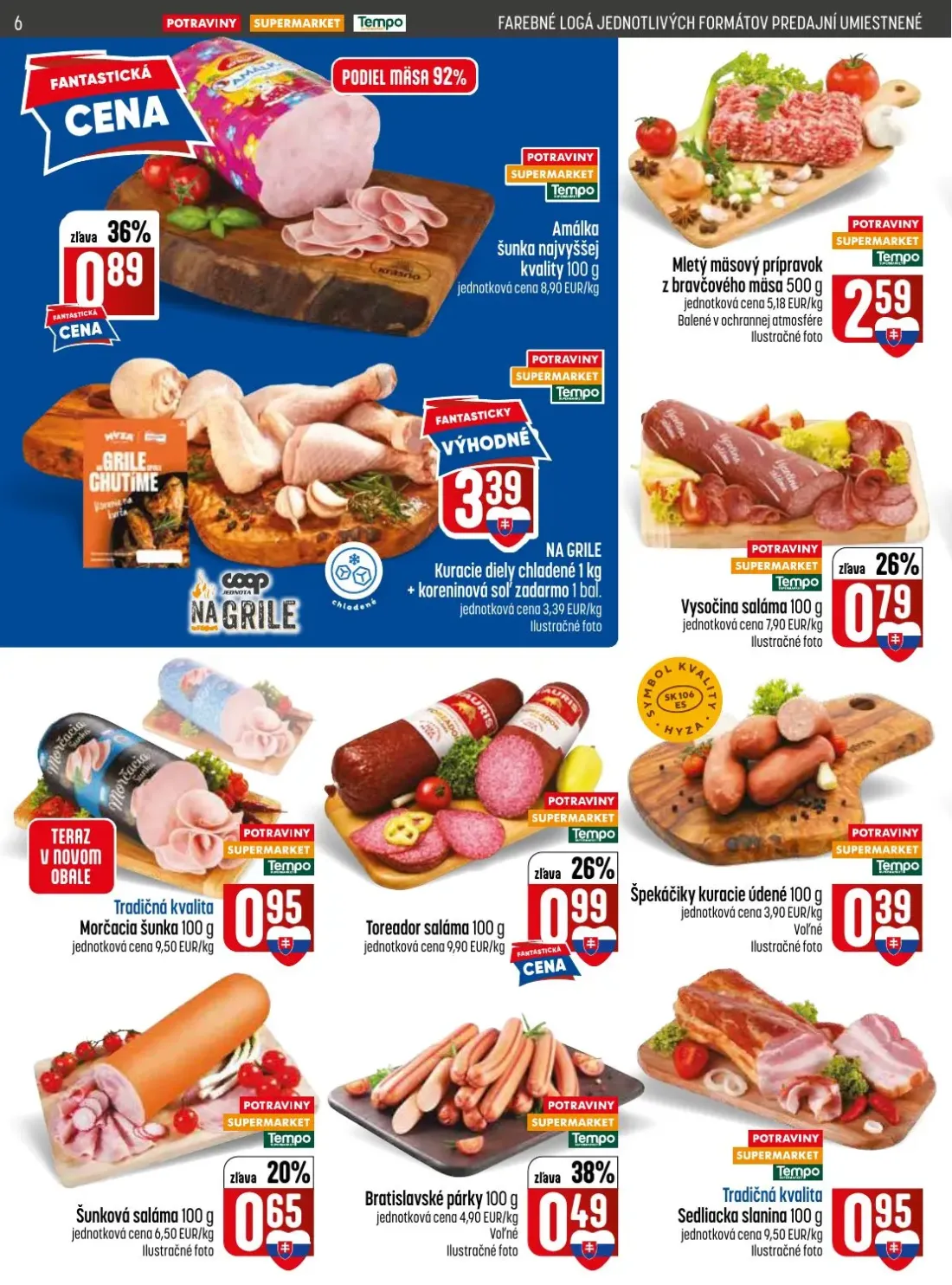 Coop Jednota leták, strana 6 z 32 — Špekáčiky kuracie údené, Bratislavské párky