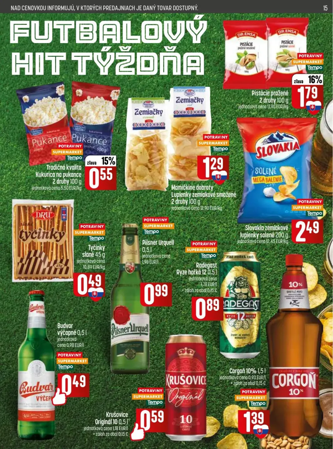 Coop Jednota leták, strana 15 z 32 — Pistácie pražené, Kukurica na pukance, Lupienky zemiakové smažené