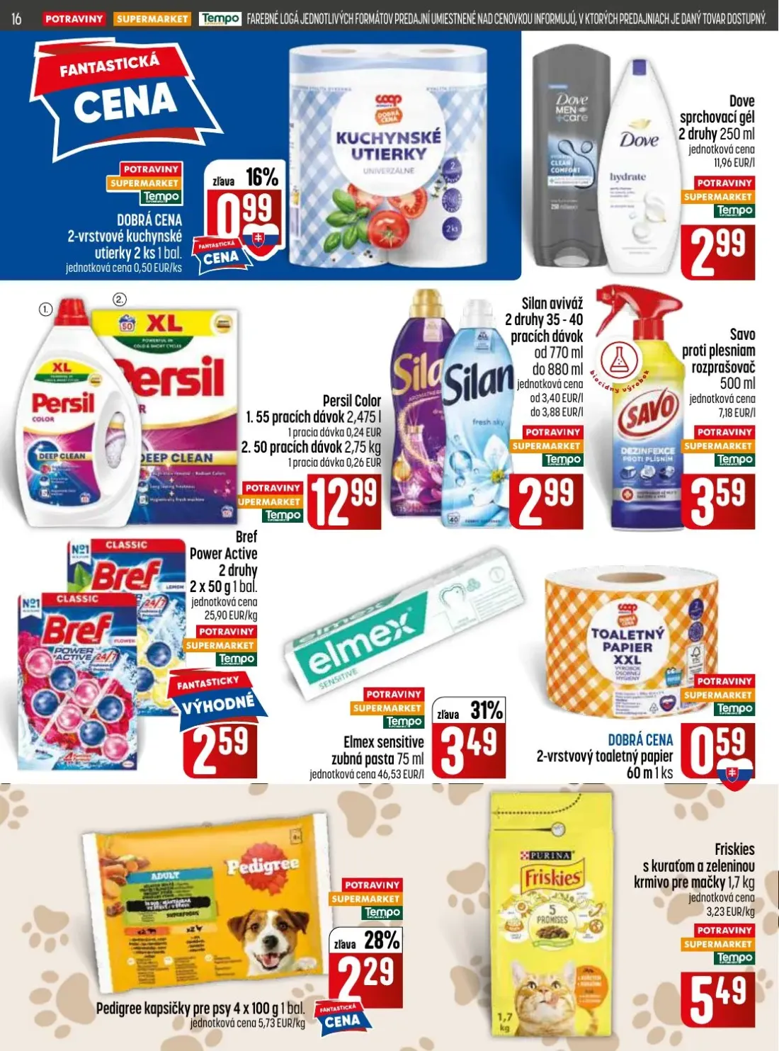 Coop Jednota leták, strana 16 z 32 — kuchynské utierky, Dove sprchovací gél, Persil Color