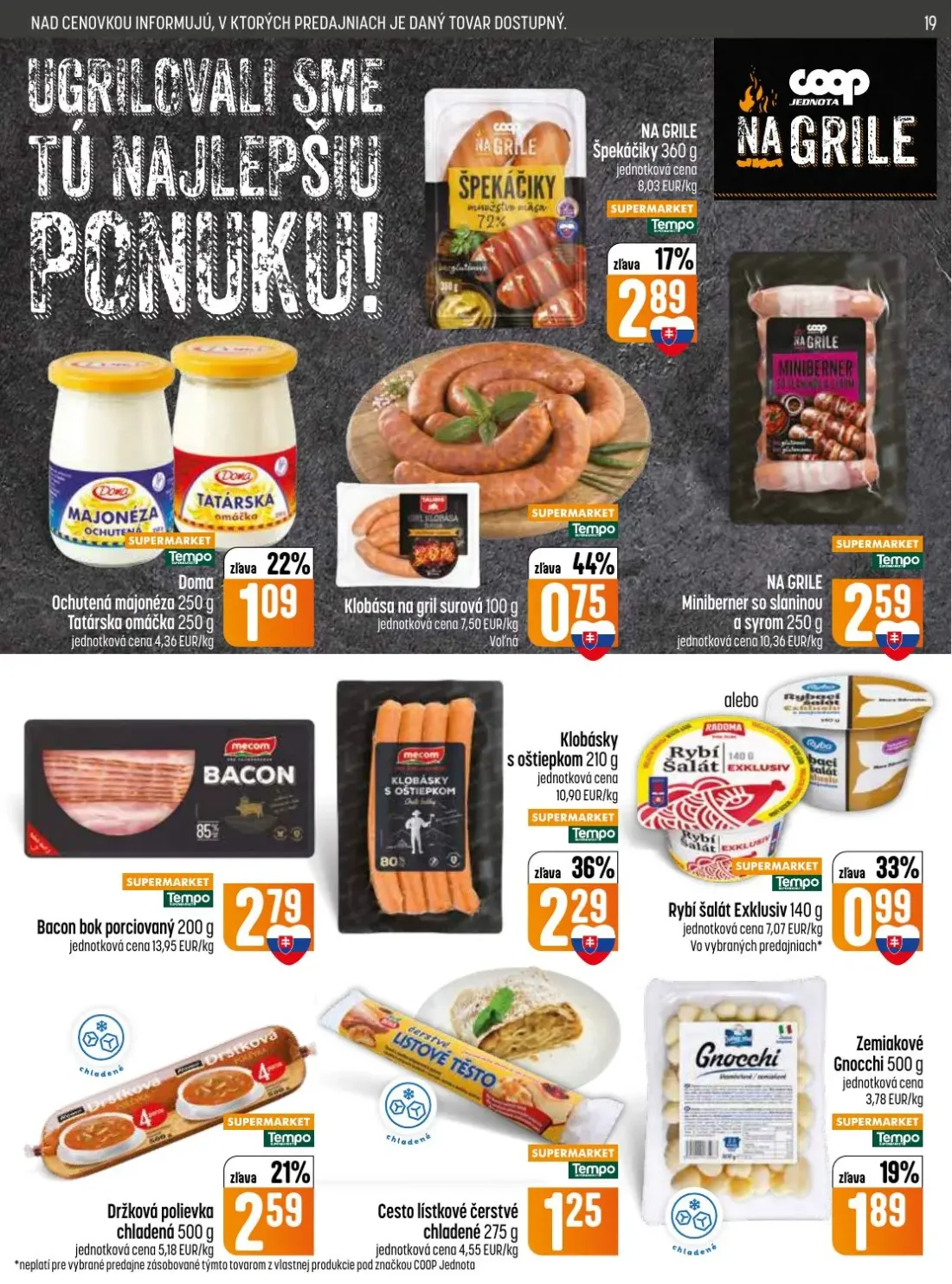 Coop Jednota leták, strana 19 z 32 — Špekáčiky, Ochutená majonéza, Tatárska omáčka