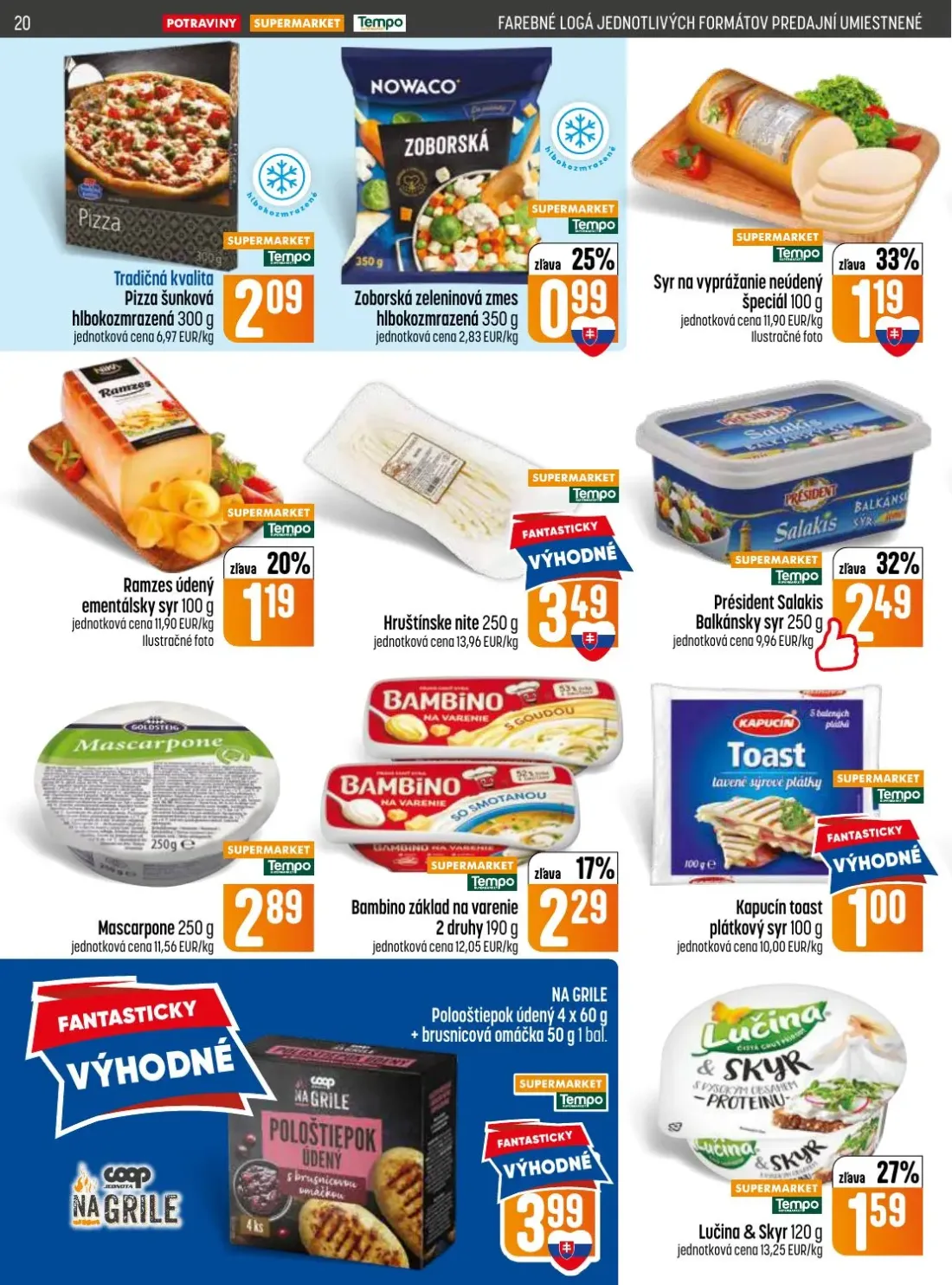 Coop Jednota leták, strana 20 z 32 — Président Salakis Balkánsky syr, Syr na vyprážanie neúdený špeciál, Lučina & Skyr