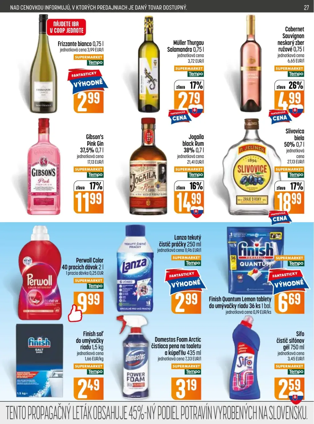 Coop Jednota leták, strana 27 z 32 — Perwoll Color, Lanza tekutý čistič práčky, Finish Quantum Lemon tablety do umývačky ria…