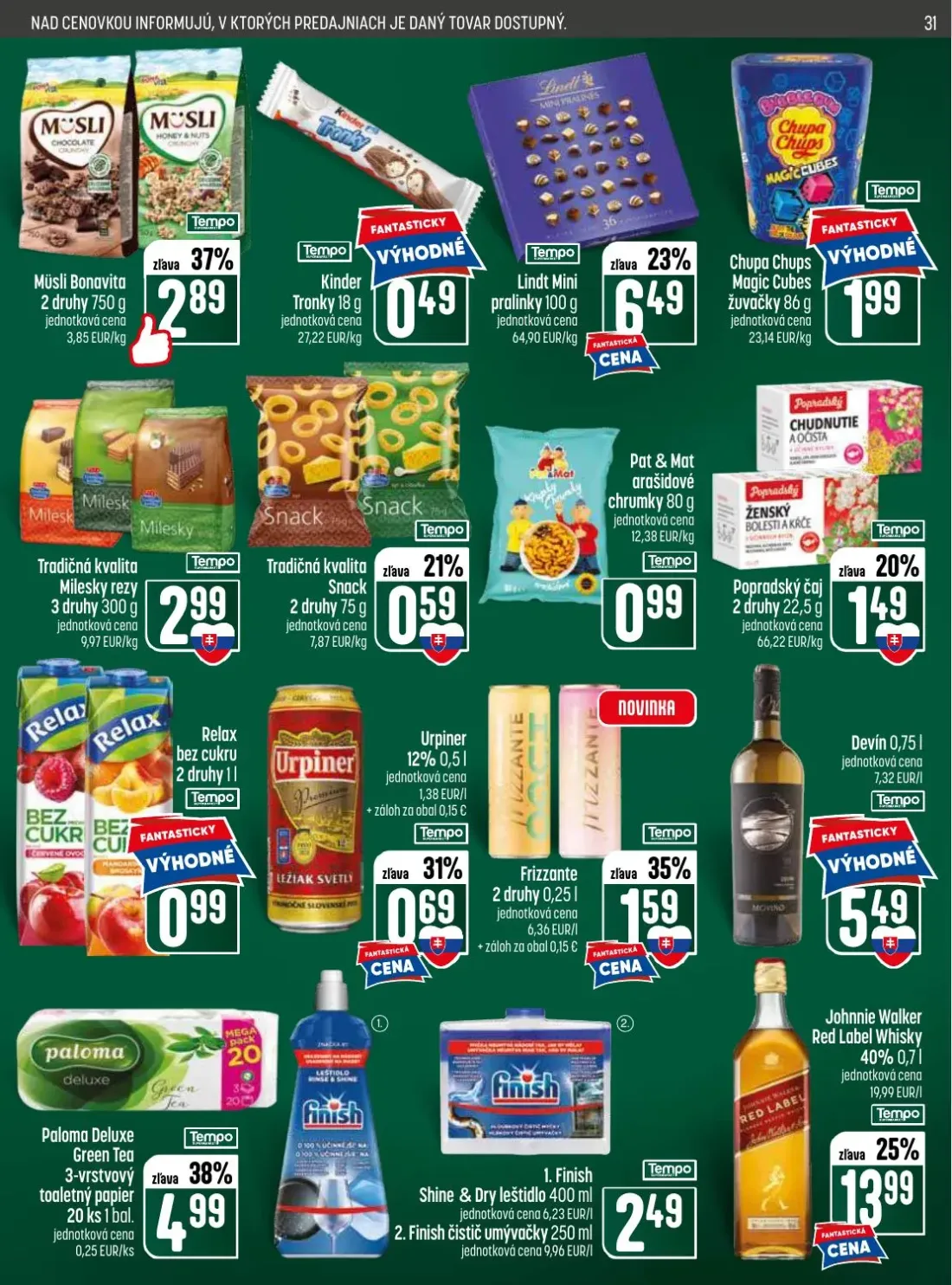 Coop Jednota leták, strana 31 z 32 — Müsli Bonavita, Kinder Tronky, Lindt Mini pralinky