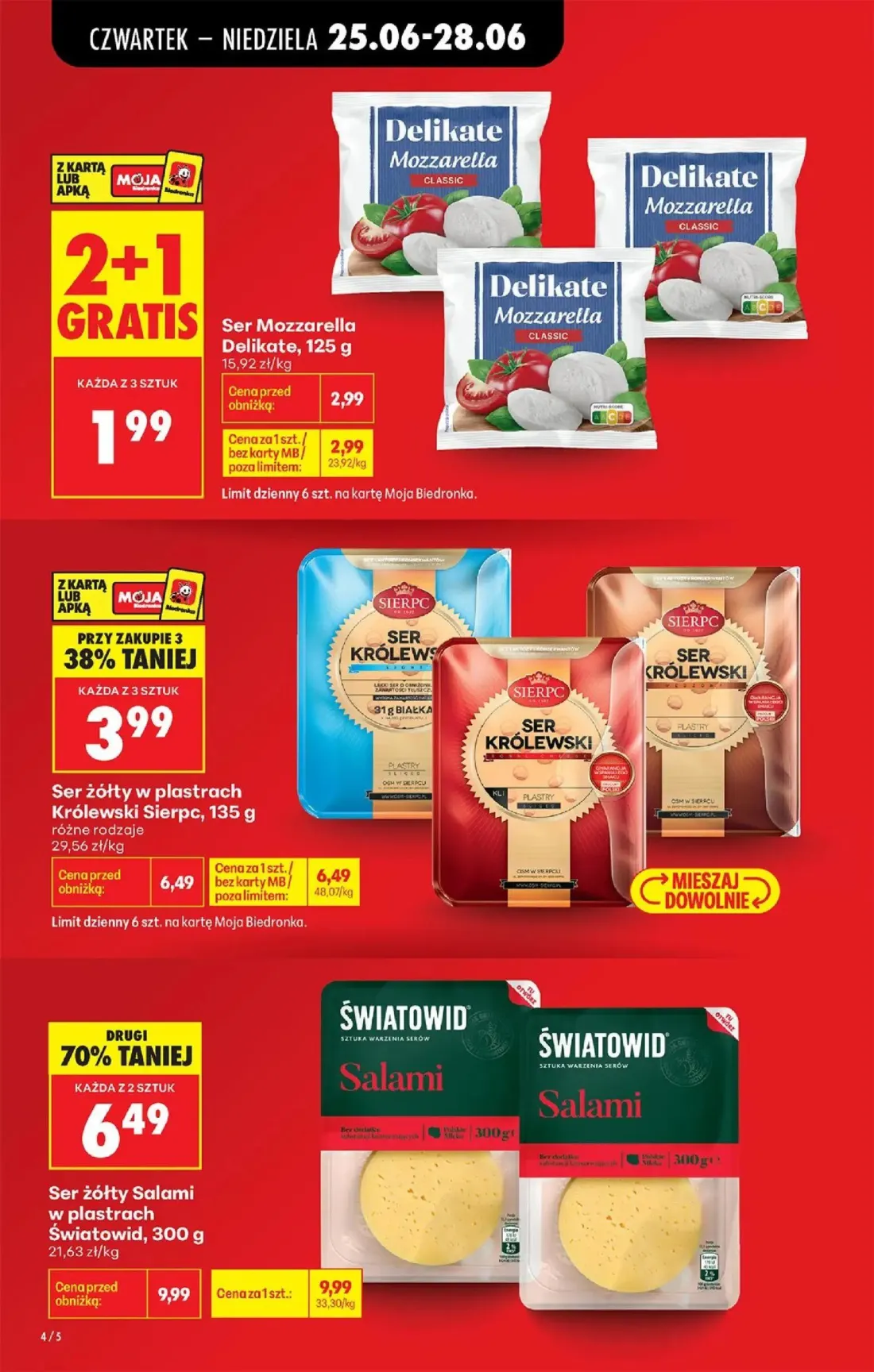 Biedronka gazetka, strona 6 z 84 — Ser żółty Salami w plastrach Światowid, Ser żółty w plastrach Królewski Sierpc, Ser Mozza…
