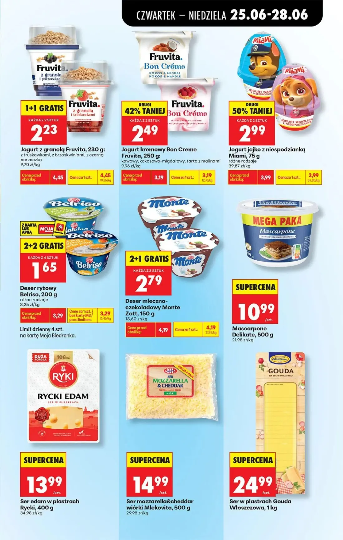 Biedronka gazetka, strona 43 z 84 — Jogurt z granolą Fruvita, Deser ryżowy Belriso, Deser mleczno-czekoladowy Monte Zott