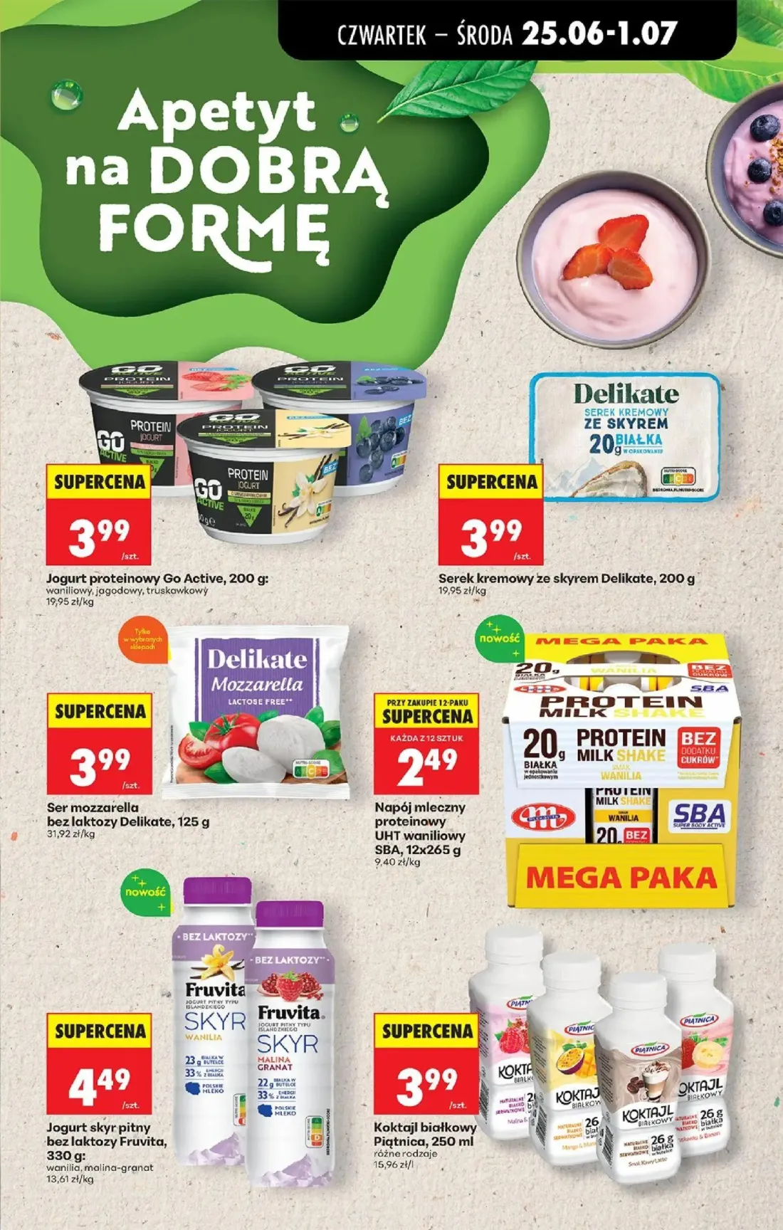 Biedronka gazetka, strona 45 z 84 — Jogurt proteinowy Go Active, Serek kremowy ze skyrem Delikate, Ser mozzarella bez laktoz…