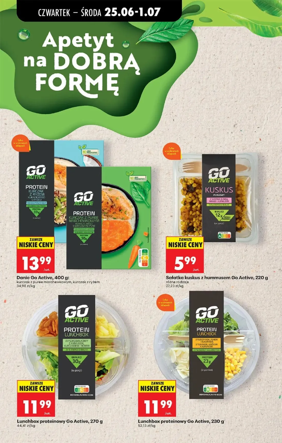 Biedronka gazetka, strona 52 z 84 — Danie Go Active, Sałatka kuskus z hummusem Go Active, Lunchbox proteinowy Go Active