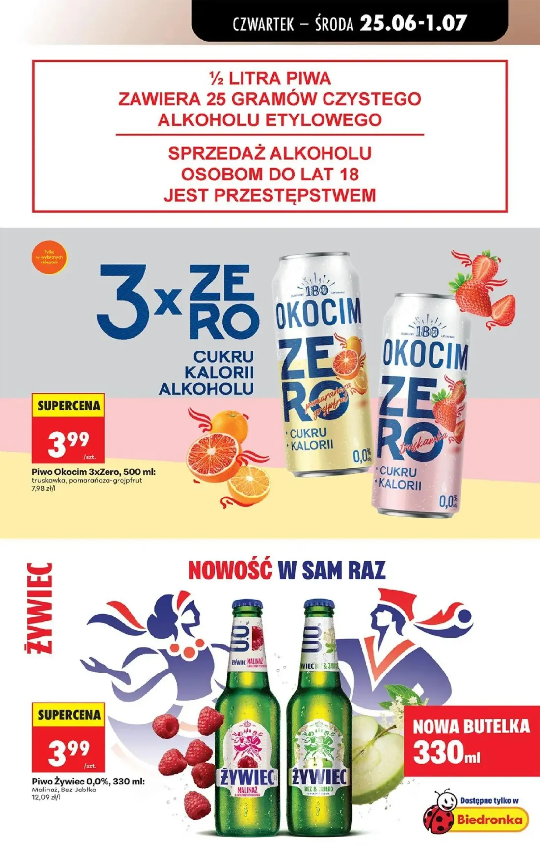 Biedronka gazetka, strona 69 z 84 — Piwo Okocim 3xZero, Piwo Żywiec 0,0%
