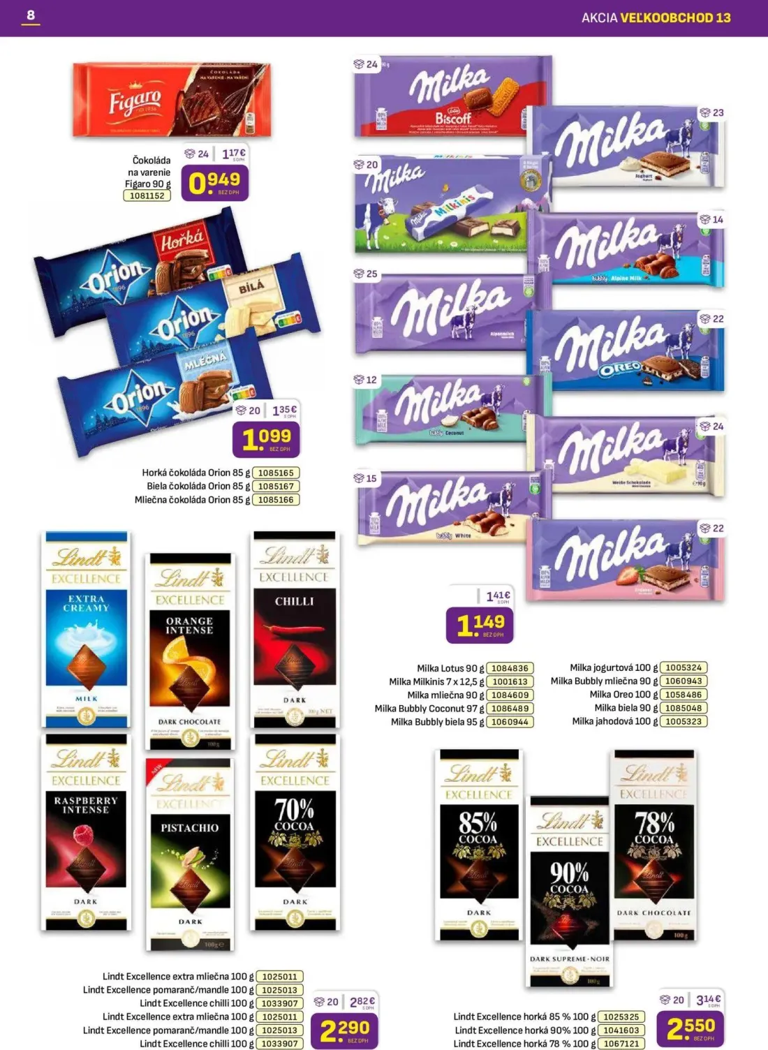 Libex leták, strana 8 z 36 — Lindt Excellence horká 85%, Lindt Excellence horká 90%, Lindt Excellence horká 78%