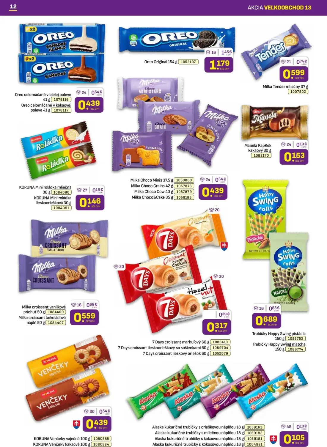 Libex leták, strana 12 z 36 — Milka Tender mliečny, Milka croissant vanilková príchuť, Milka Choco Minis