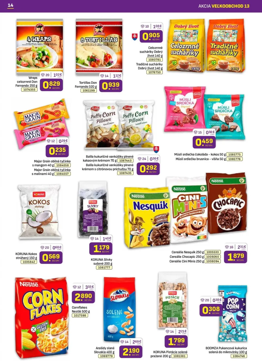 Libex leták, strana 14 z 36 — Cornflakes Nestlé, Cereálie Nesquik, Celozrnné sucháriky Dobrý život