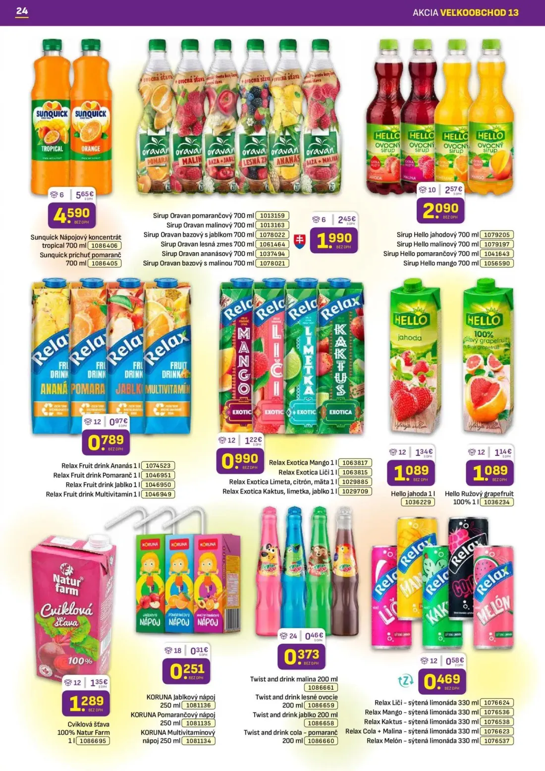 Libex leták, strana 24 z 36 — Sirup Hello jahodový, Sirup Hello malinový, Sirup Hello pomarančový