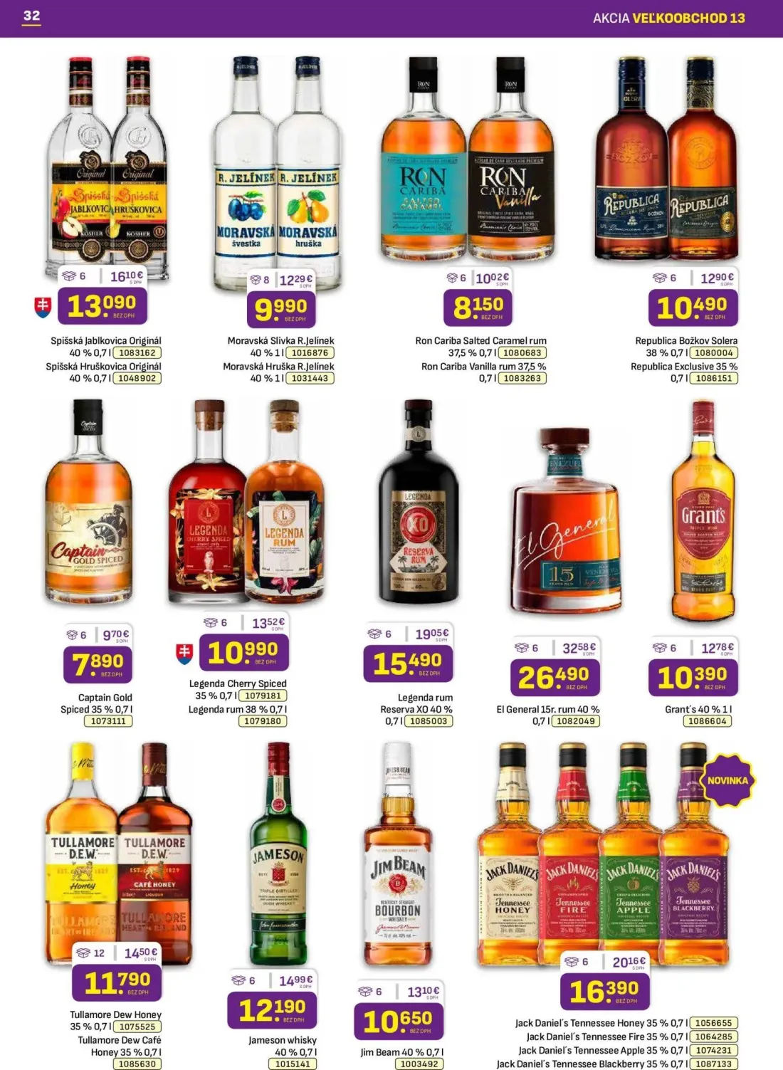 Libex leták, strana 32 z 36 — El General 15r. rum, Jack Daniel's Tennessee Honey, Legenda rum Reserva XO