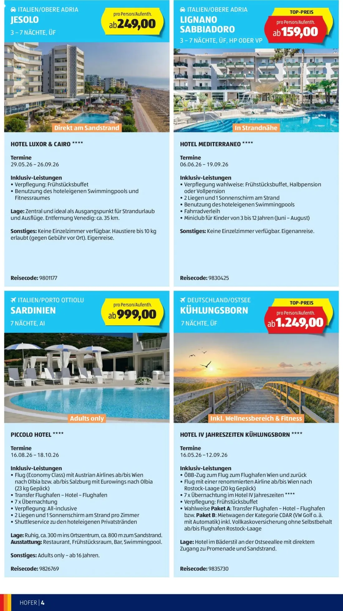 Hofer Prospekt, Seite 4 von 12 — ITALIEN/OBERE ADRIA JESOLO, ITALIEN/OBERE ADRIA LIGNANO SABBIADORO