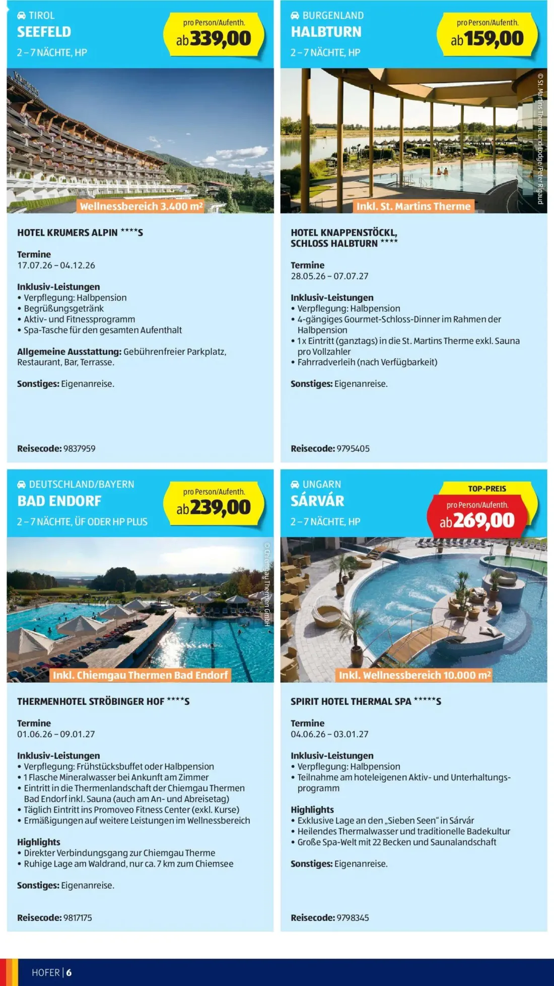 Hofer Prospekt, Seite 6 von 12 — HOTEL KRUMERS ALPIN ****S, HOTEL KNAPPENSTÖCKL, SCHLOSS HALBTURN ****, THERMENHOTEL STRÖBIN…