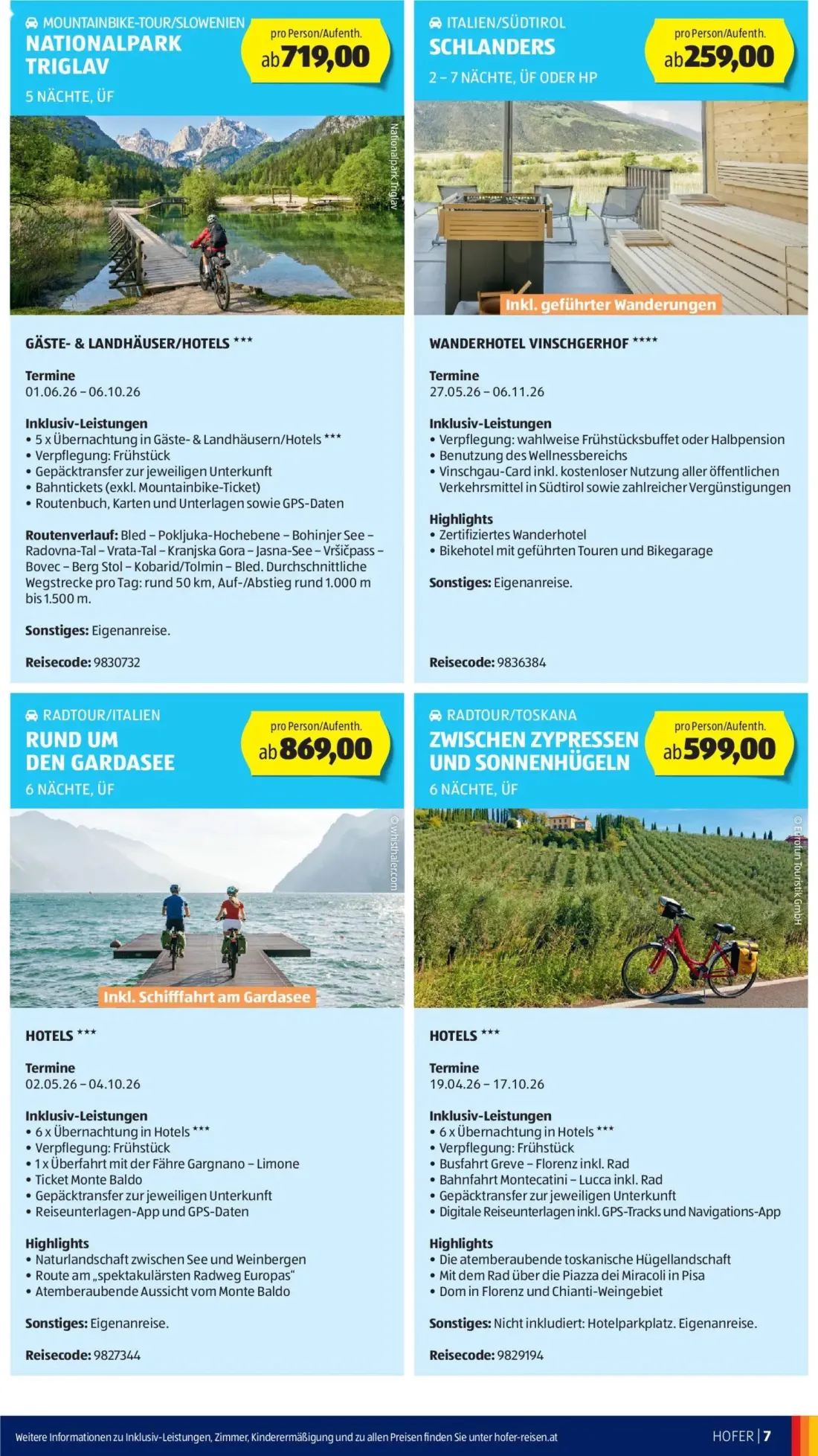 Hofer Prospekt, Seite 7 von 12 — MOUNTAINBIKE-TOUR/SLOWENIEN NATIONALPARK TRIGLAV, ITALIEN/SÜDTIROL SCHLANDERS, RADTOUR/ITAL…