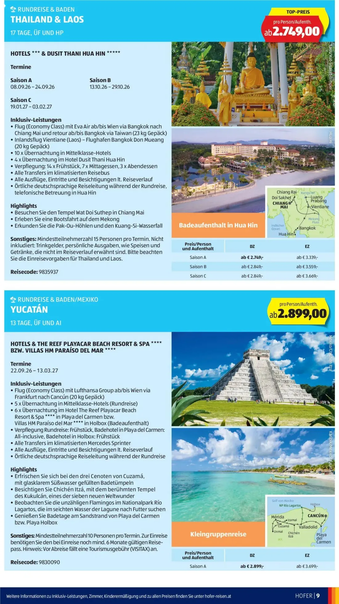 Hofer Prospekt, Seite 9 von 12 — RUNDREISE & BADEN THAILAND & LAOS, RUNDREISE & BADEN/MEXIKO YUCATÁN
