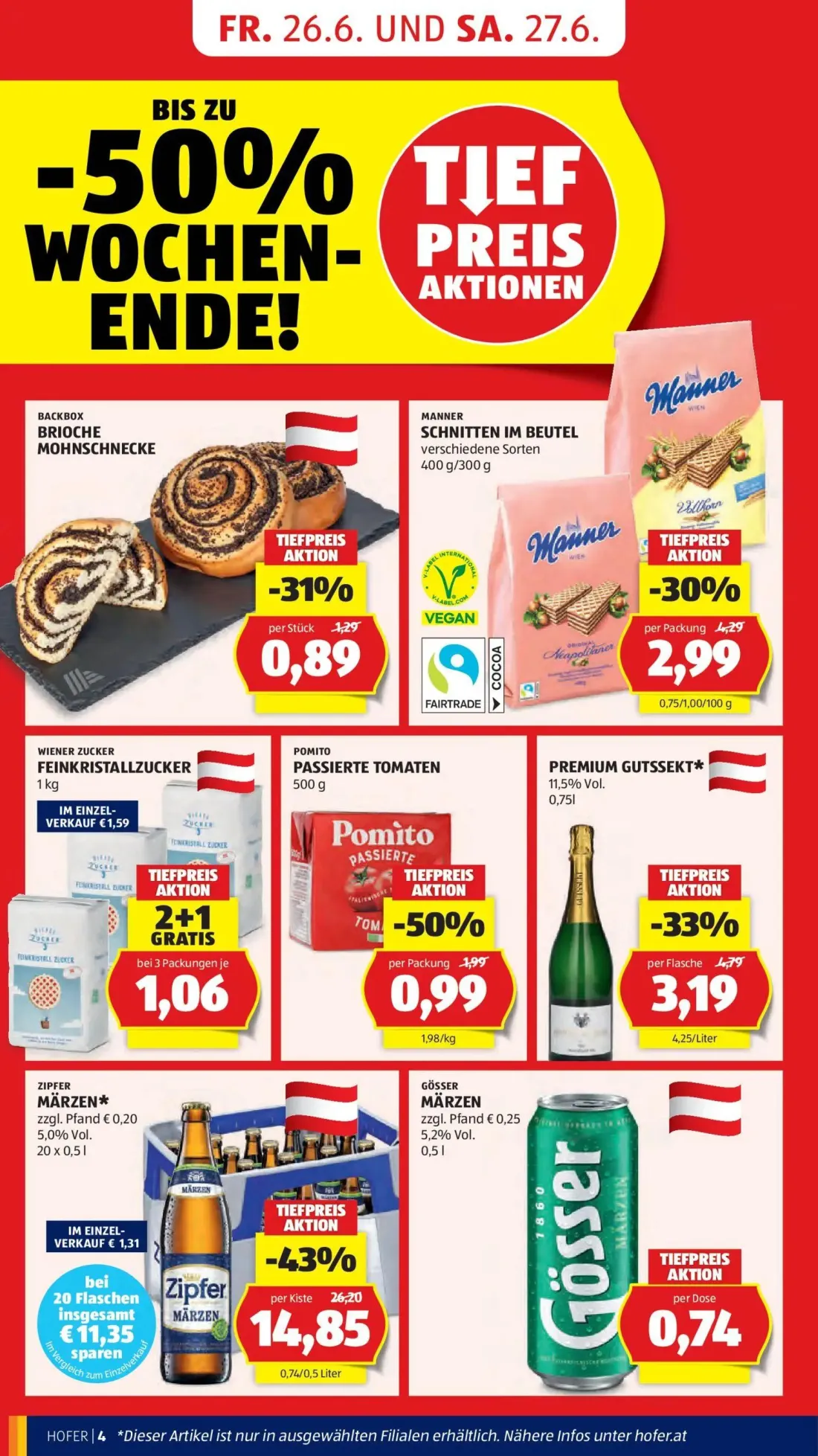Hofer Prospekt, Seite 8 von 41 — MANNER SCHNITTEN IM BEUTEL, WIENER ZUCKER FEINKRISTALLZUCKER, BACKBOX BRIOCHE MOHNSCHNECKE