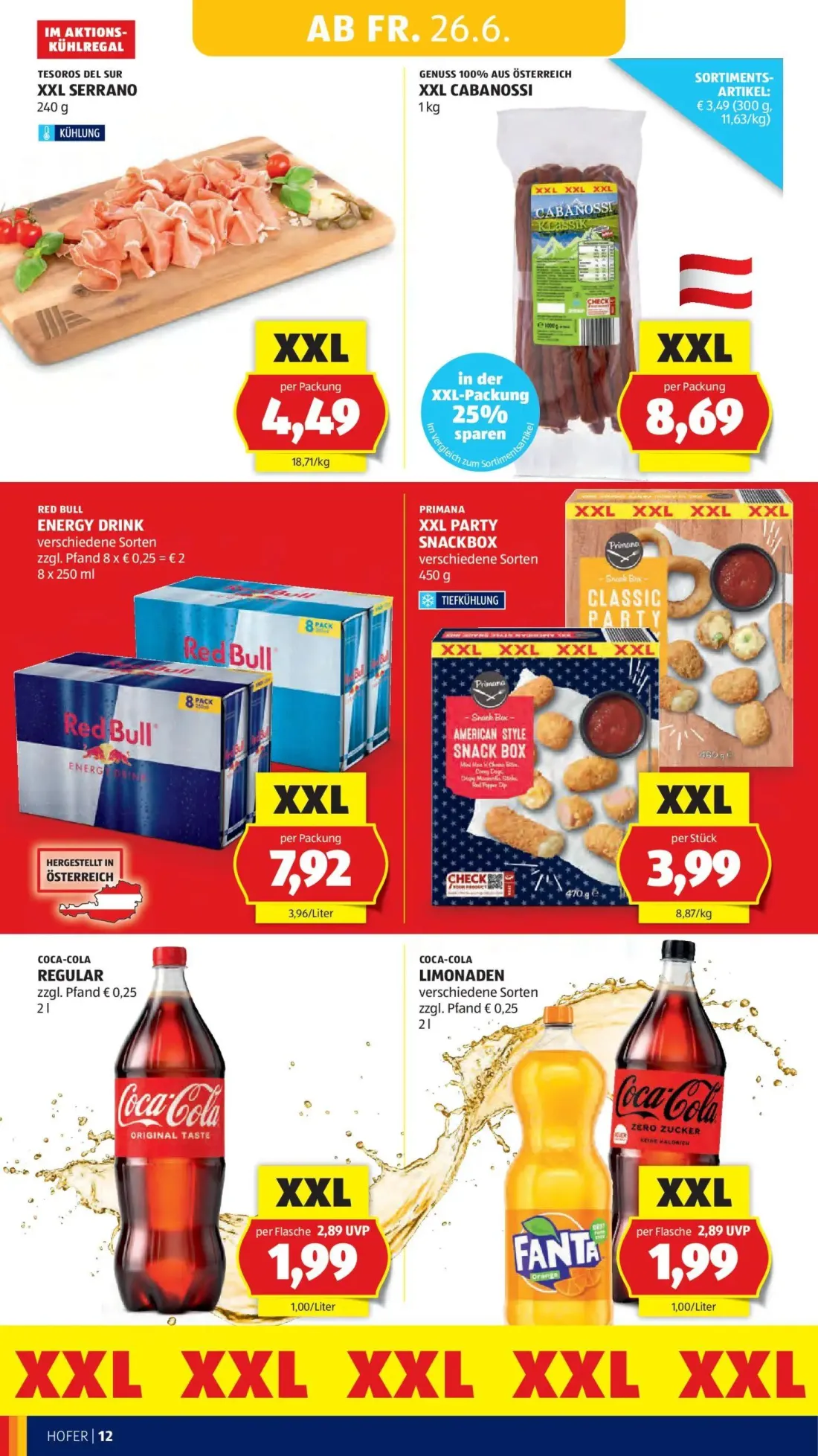 Hofer Prospekt, Seite 16 von 41 — COCA-COLA REGULAR, COCA-COLA LIMONADEN, XXL SERRANO
