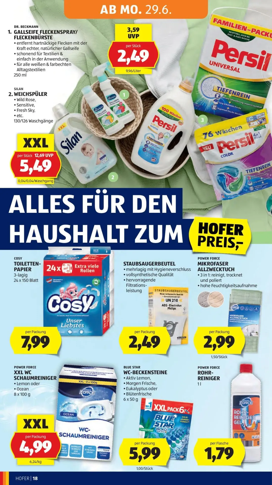 Hofer Prospekt, Seite 23 von 41 — WEICHSPÜLER, GALLSEIFE FLECKENSPRAY/ FLECKENBÜRSTE, MIKROFASER ALLZWECKTUCH