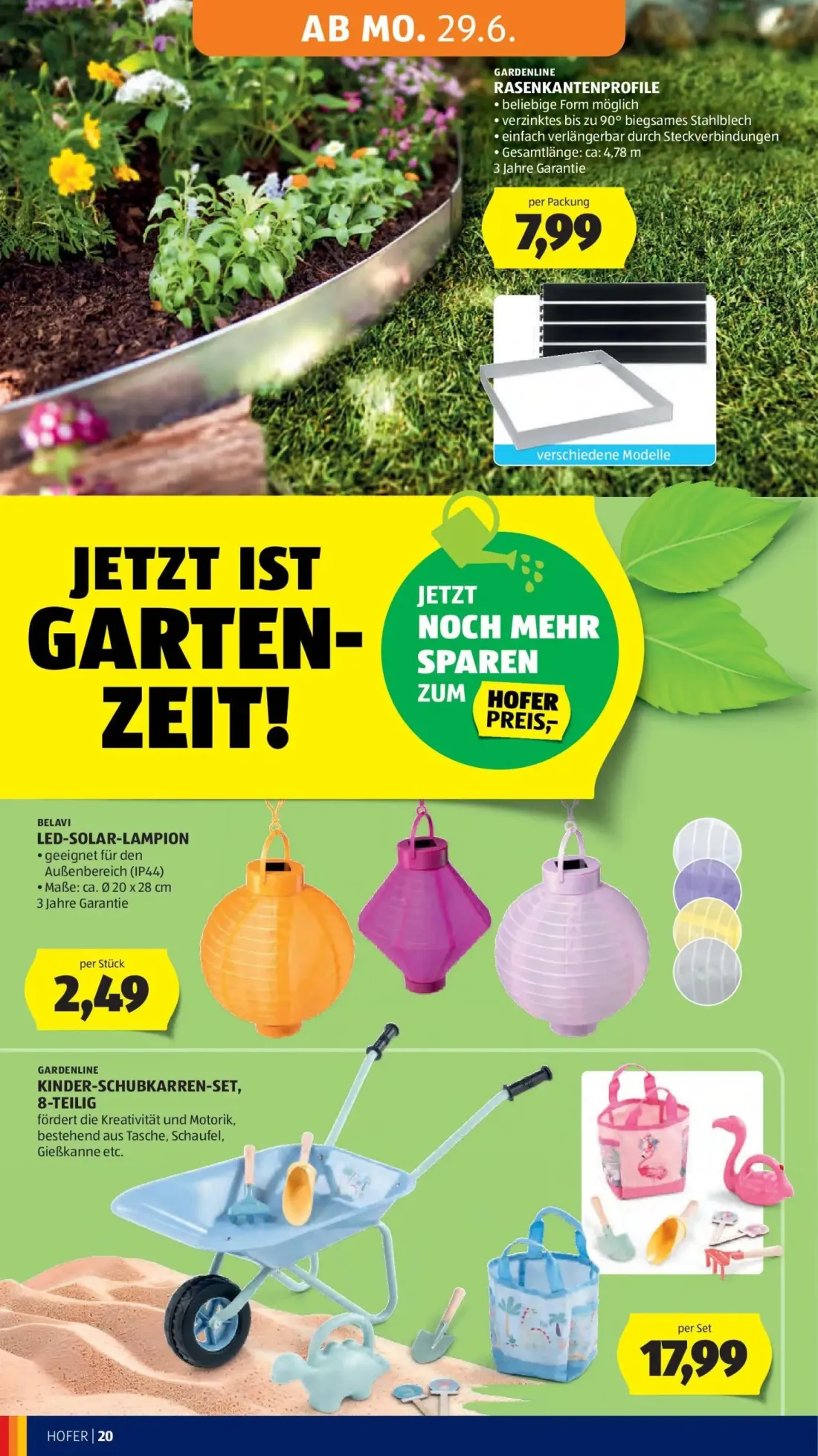 Hofer Prospekt, Seite 25 von 41 — RASENKANTENPROFILE, LED-SOLAR-LAMPION, KINDER-SCHUBKARREN-SET, 8-TEILIG